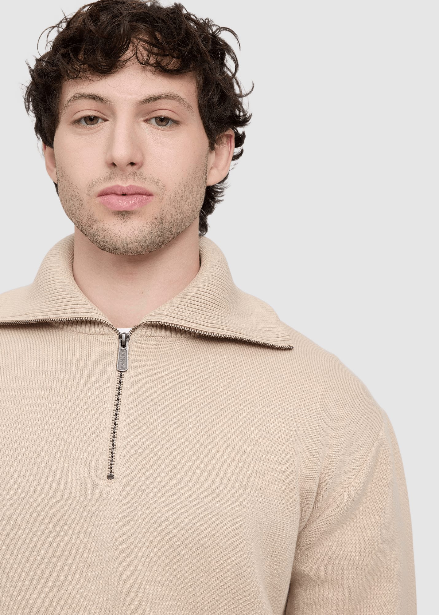 Jacquard Knit Troyer Light Beige
