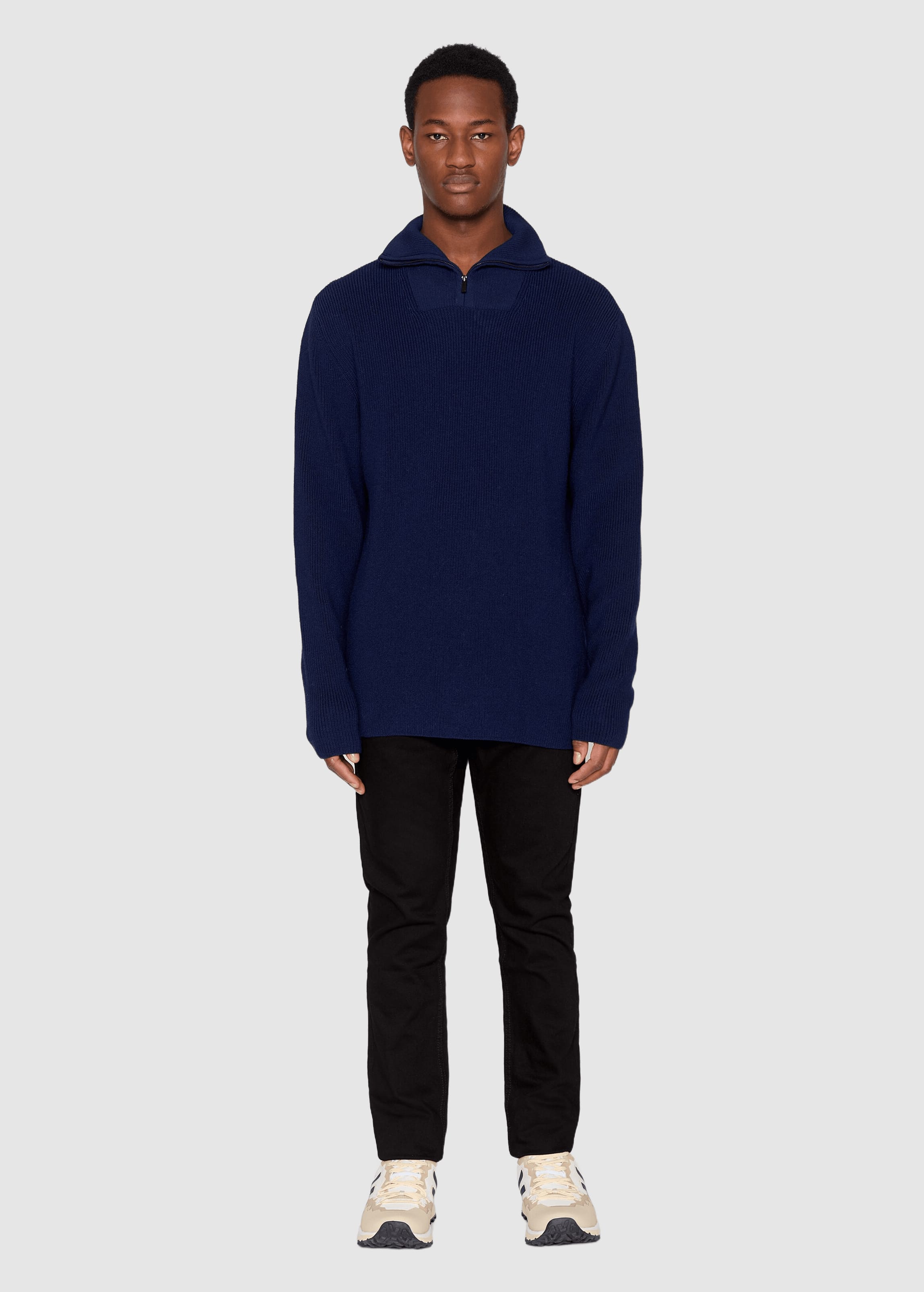 knowledge-cotton-apparel-merino-half-zip-sweater-total-eclipse-3.jpeg Merino Half Zip Sweater Total Eclipse