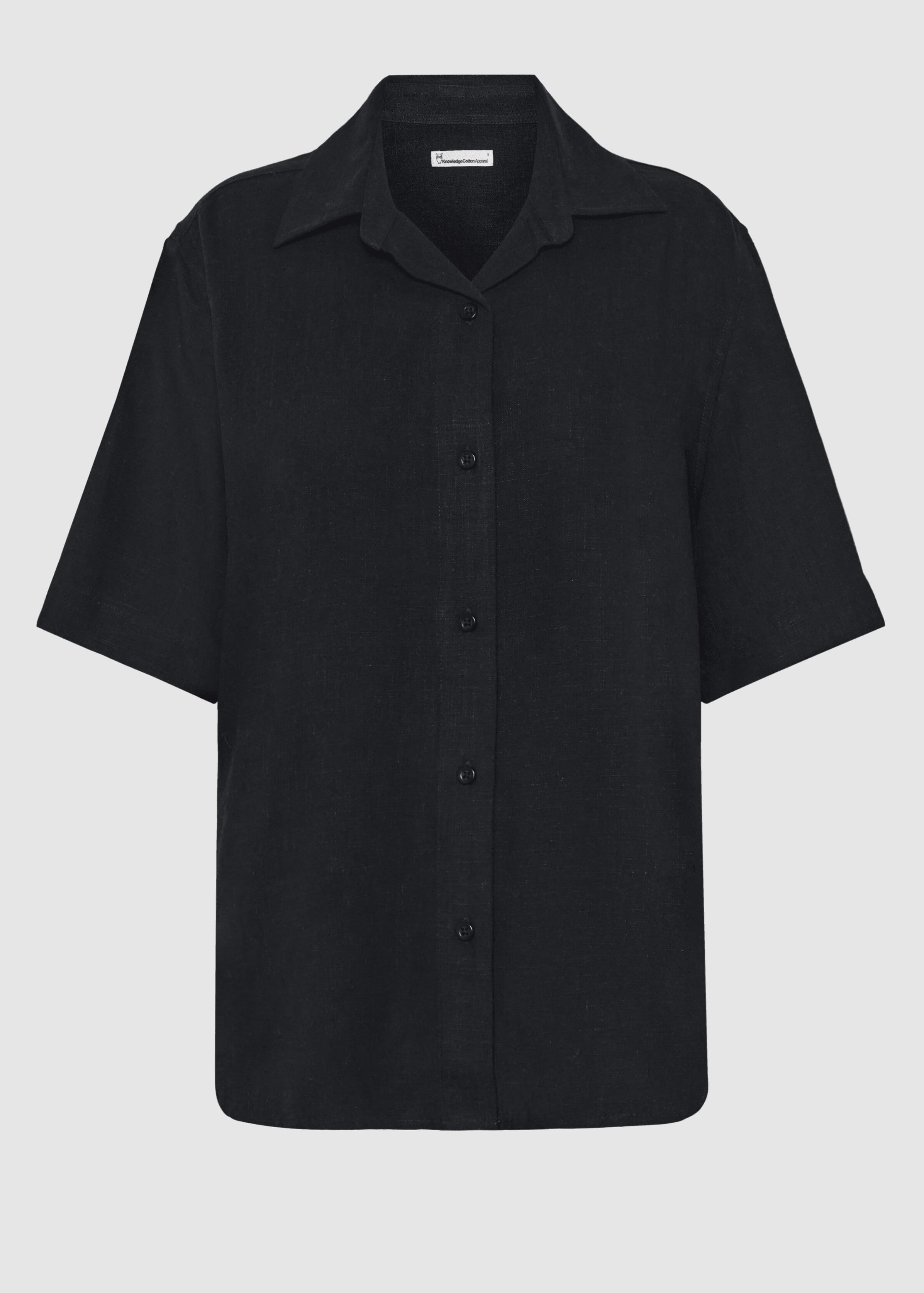 Loose Linen-MIX Short Sleeve Shirt Black Jet
