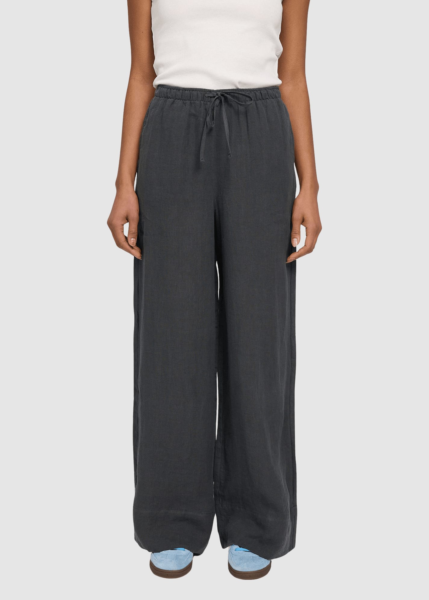 Drawstring Linen Pants Anthra