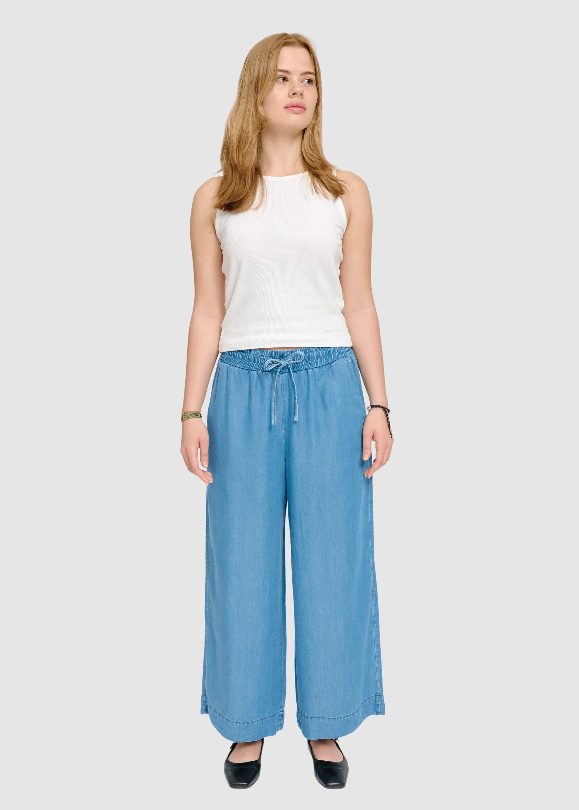 Wide Leg Tencel Pants Elastic Dark Blue Wash Wide Leg Tencel Pants Elastic Dark Blue Wash