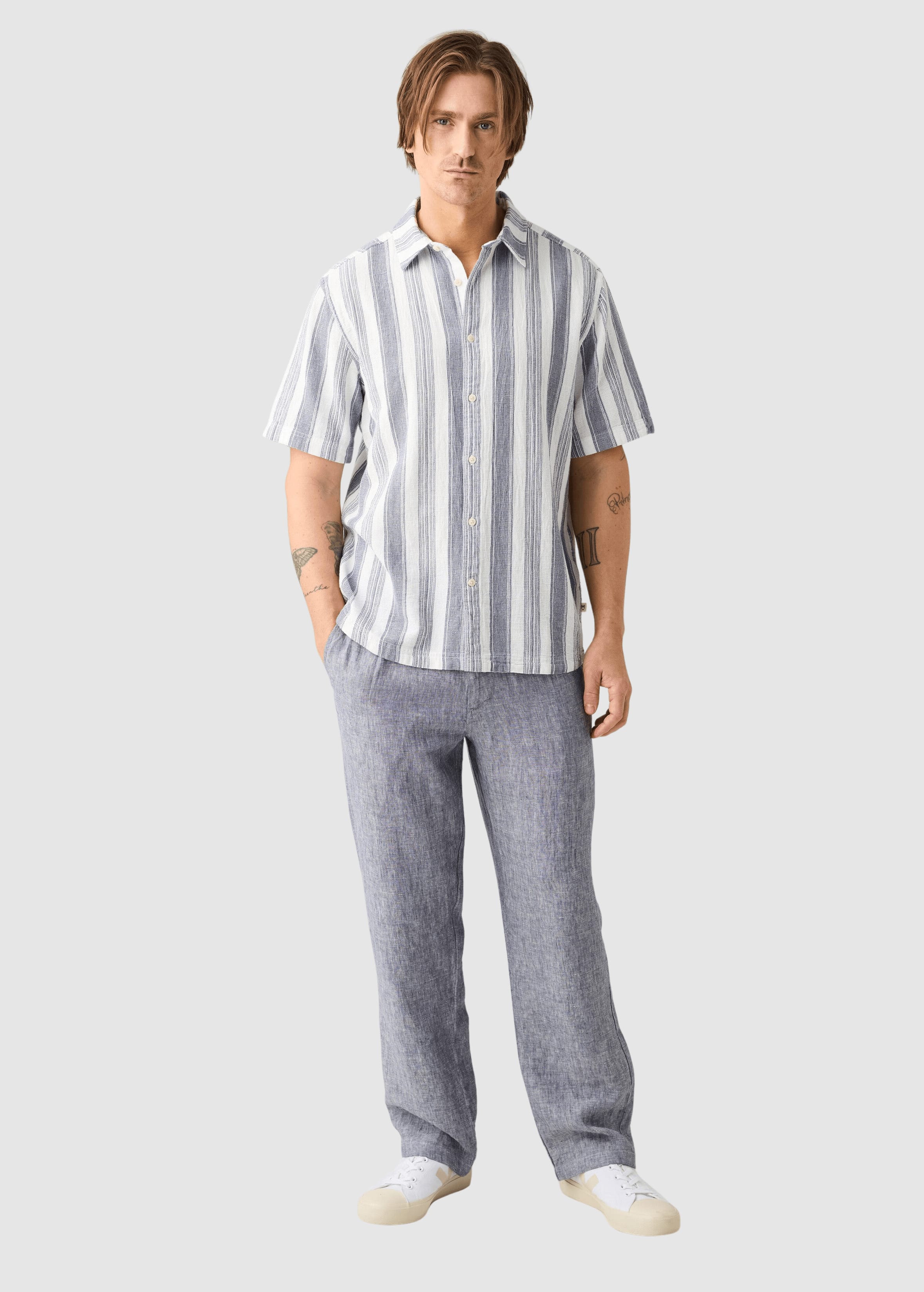 Relaxed Stripe Short Sleeve Shirt Blue Stripe
