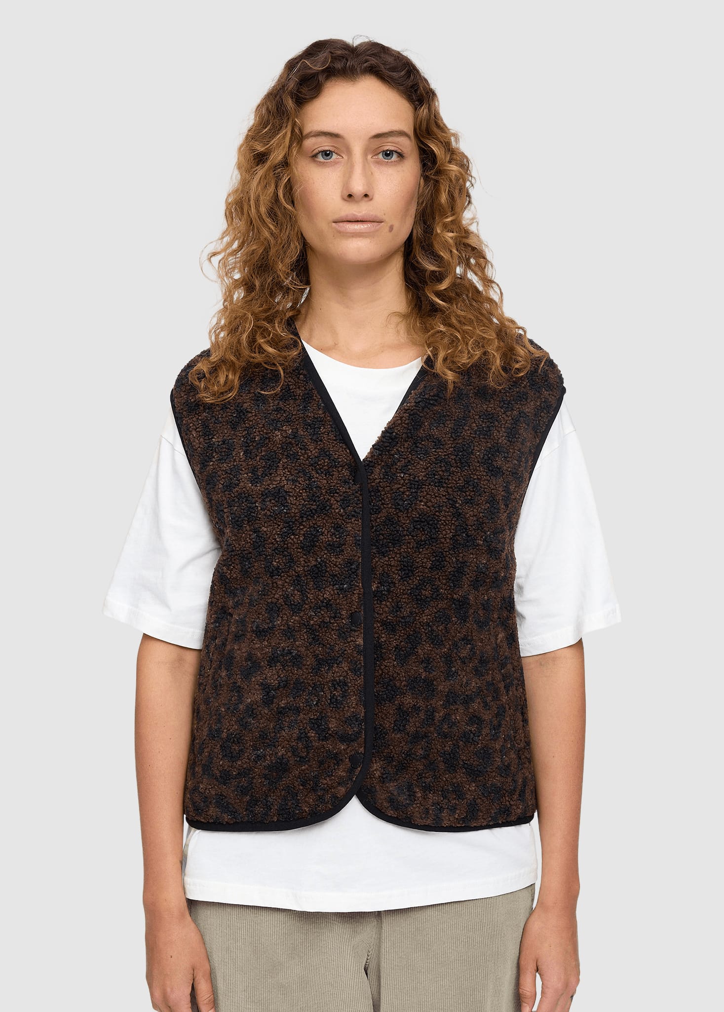 Printed Teddy-Fleece Vest Chocolate Brown Printed