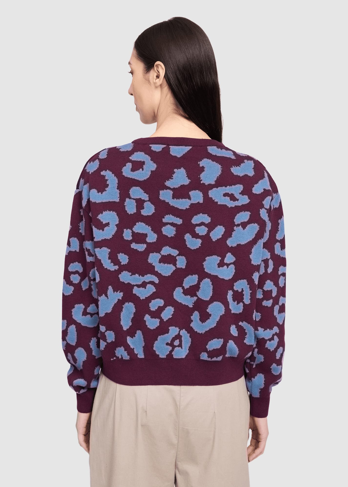Leo Jacquard Knit Jumper Burgundy Smoke Blue