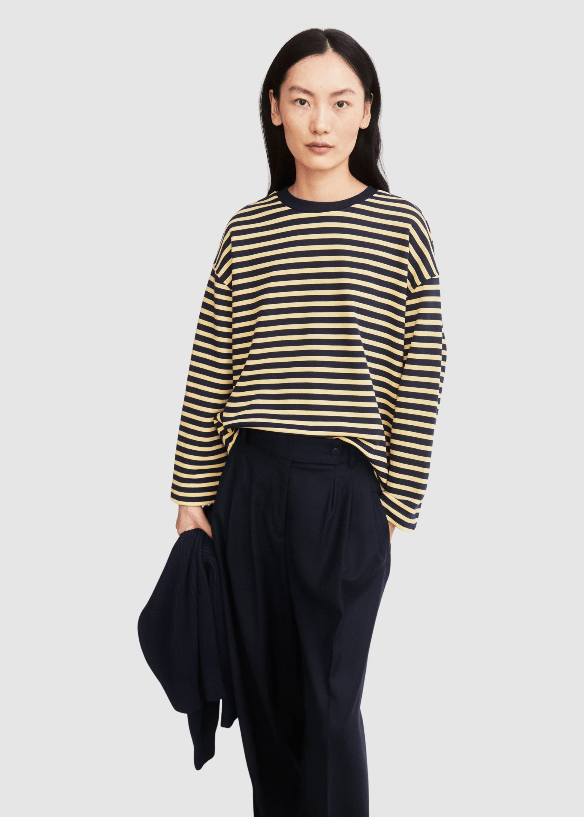 Frankaa Maarlen Stripe Sweat Golden Hay Tinted Navy