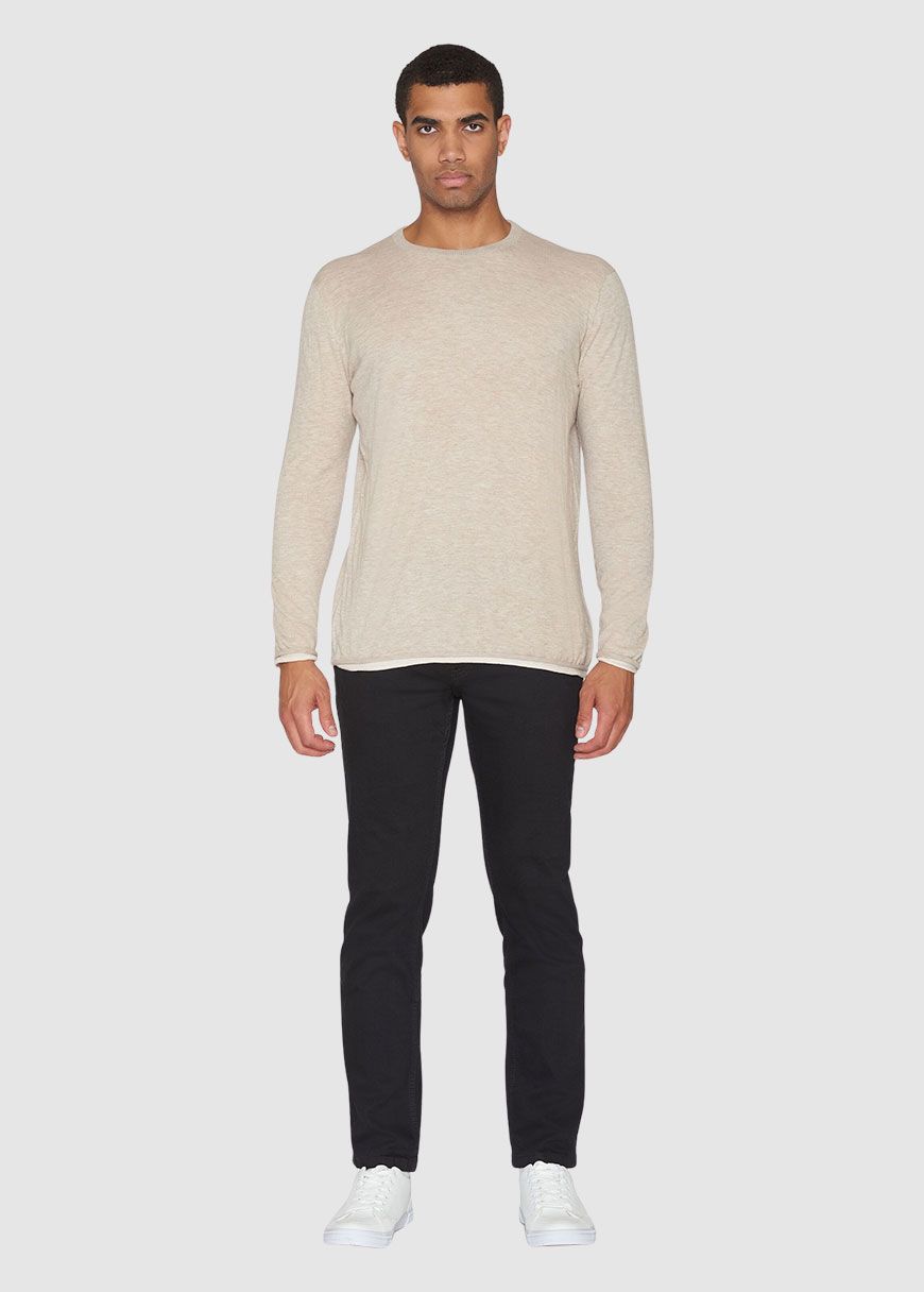 Regular Double Layer Cotton Mix Rolledge Crew Neck Knit Regular Double Layer Cotton Mix Rolledge Crew Neck Knit