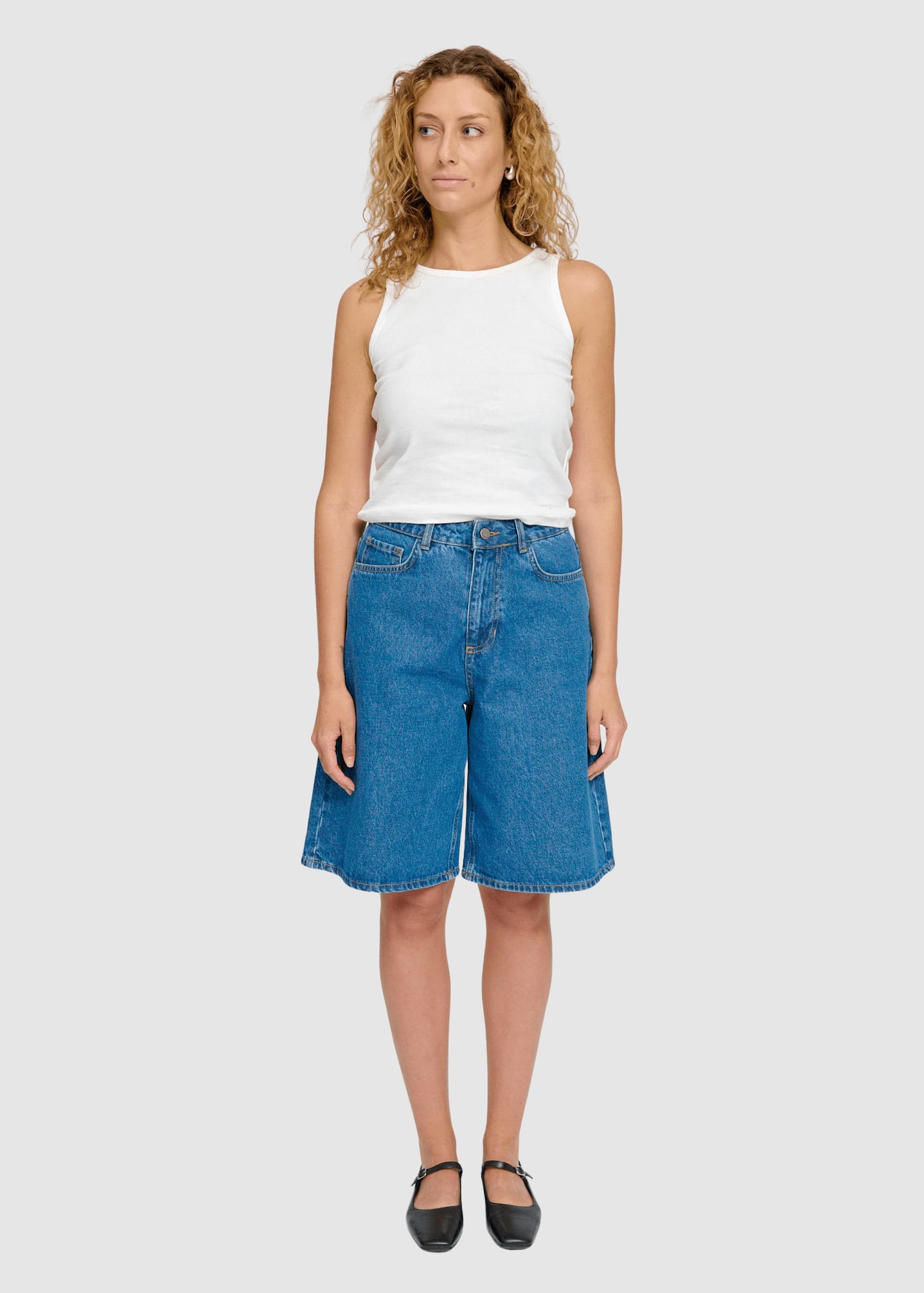 Denim Bermuda Shorts Mid Blue Wash Denim Bermuda Shorts Mid Blue Wash