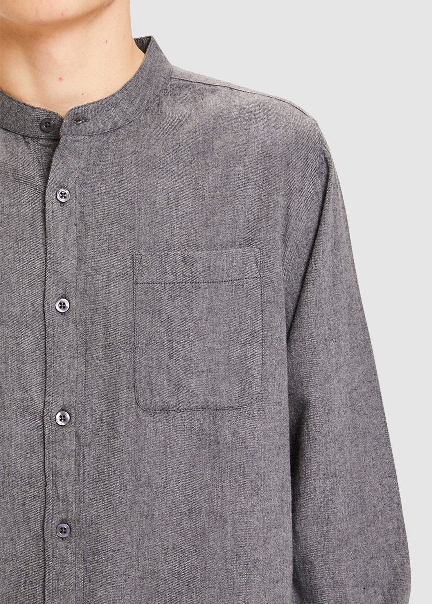 Elder Regular Fit Melange Flannel Stand Collar Shirt Elder Regular Fit Melange Flannel Stand Collar Shirt