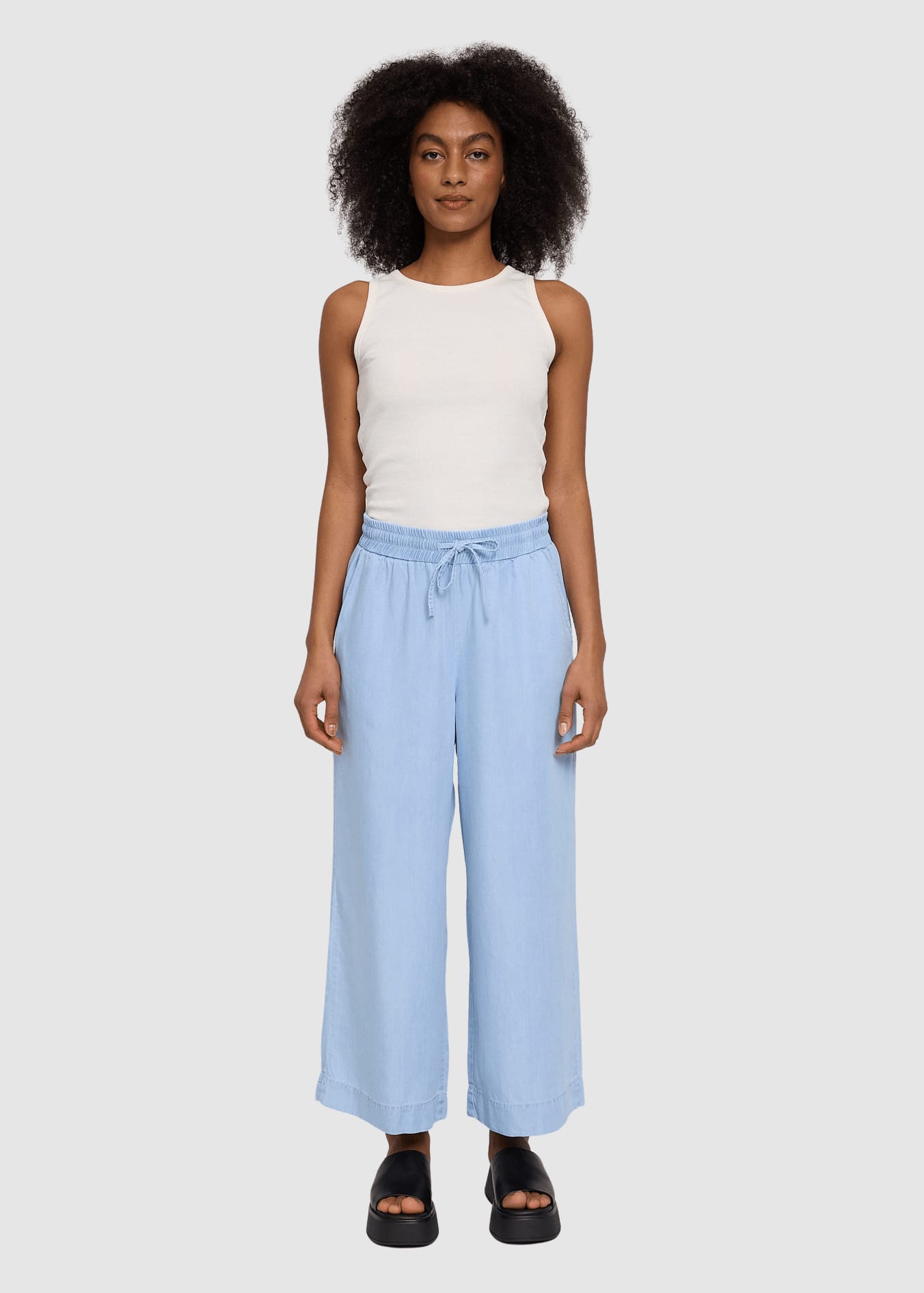 Wide Leg Tencel Pants Elastic Light Blue Wash