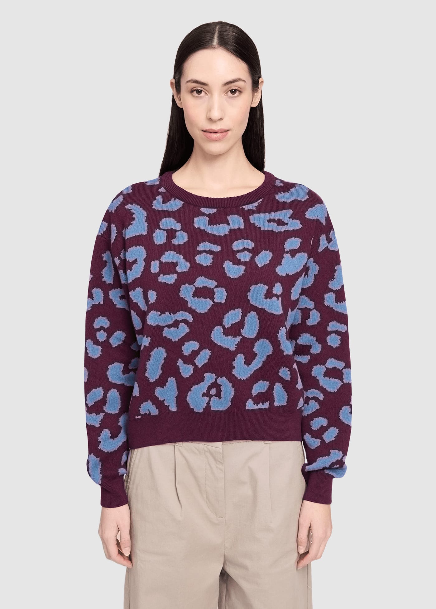 Leo Jacquard Knit Jumper Burgundy Smoke Blue