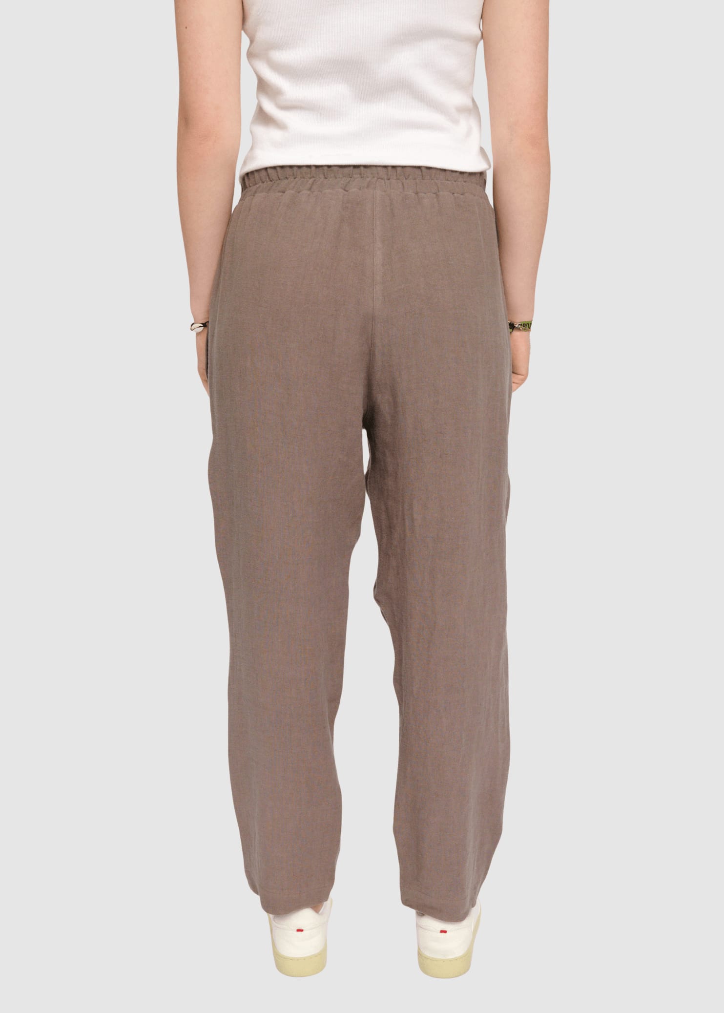 Straight Leg Linen Pants Grey Brown