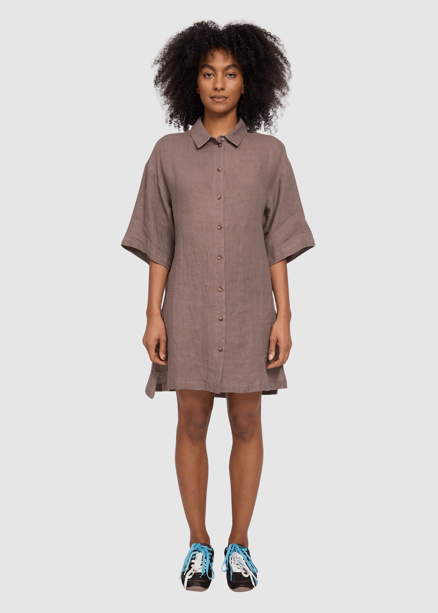 Linen Shirt Dress Grey Brown