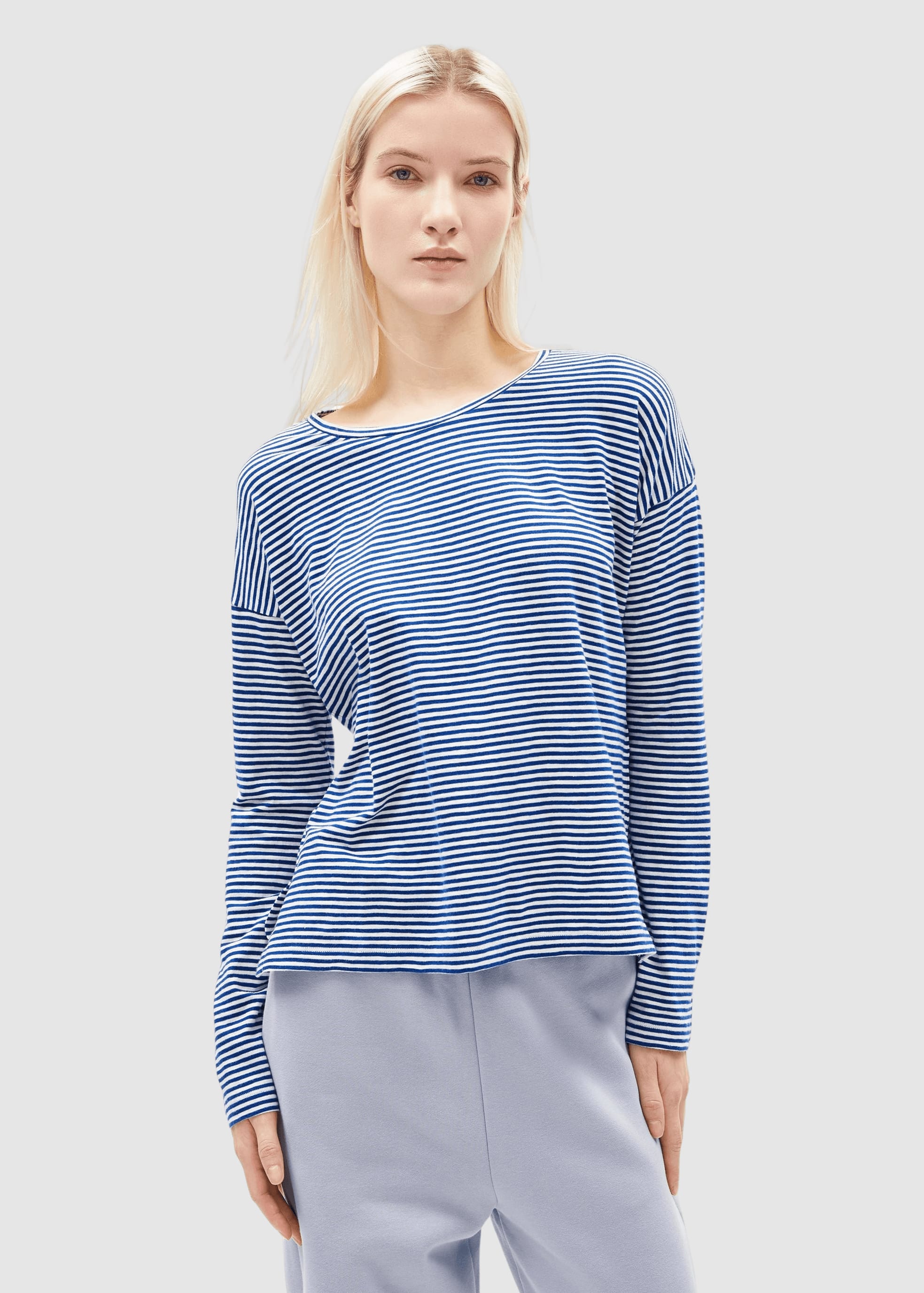 Xianaa Stripe Longsleeve Oatmilk-Dynamo Blue