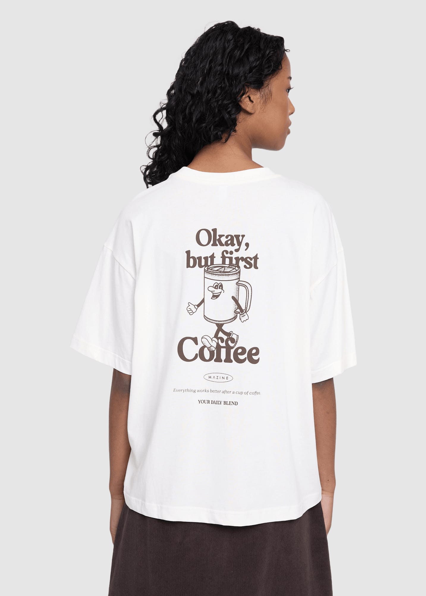 Back Print Theme T-Shirt Offwhite Coffee