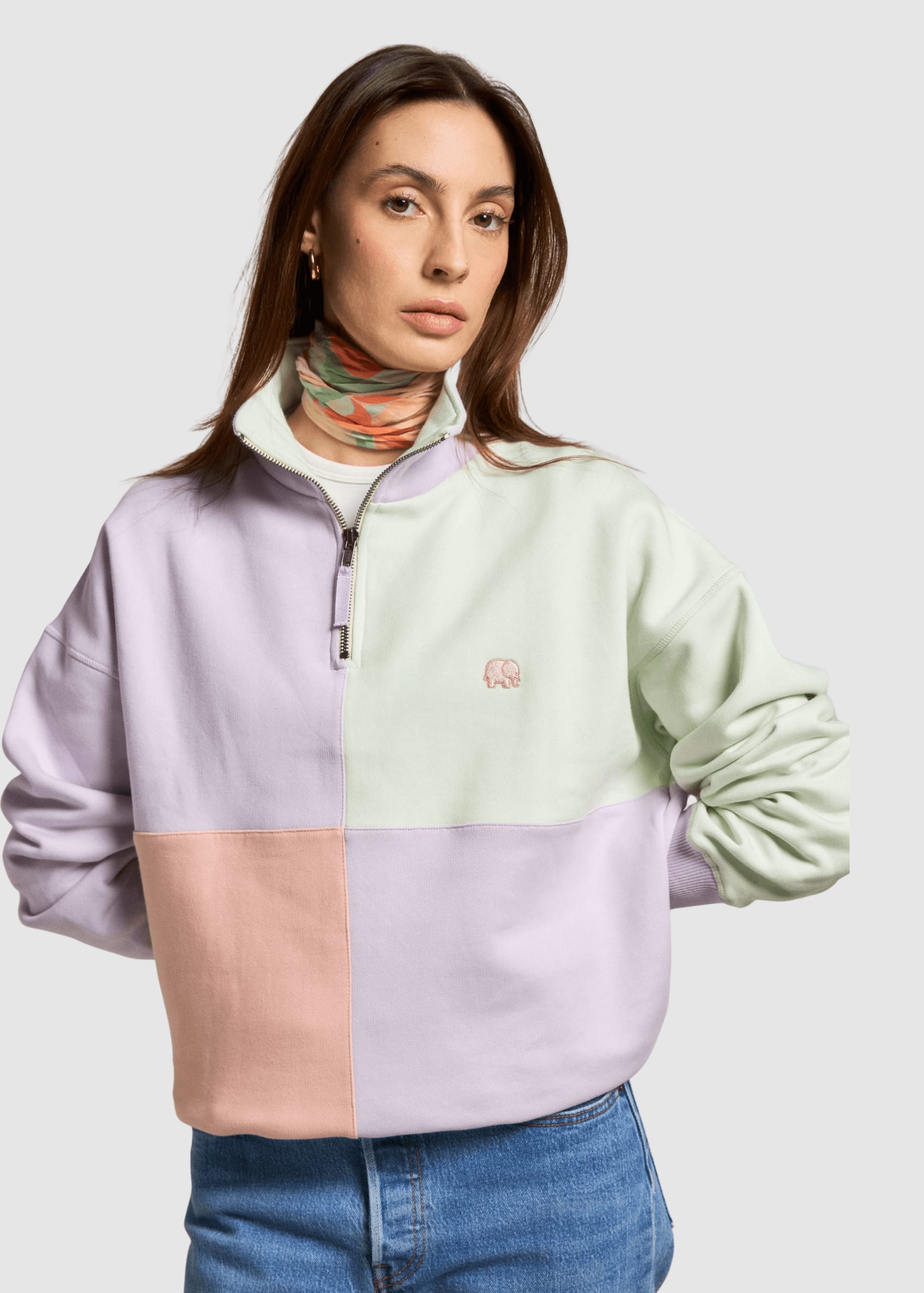 Women's Oversized Color Block Half Zip Sweater Lavender Purple Women's Oversized Color Block Half Zip Sweater Lavender Purple