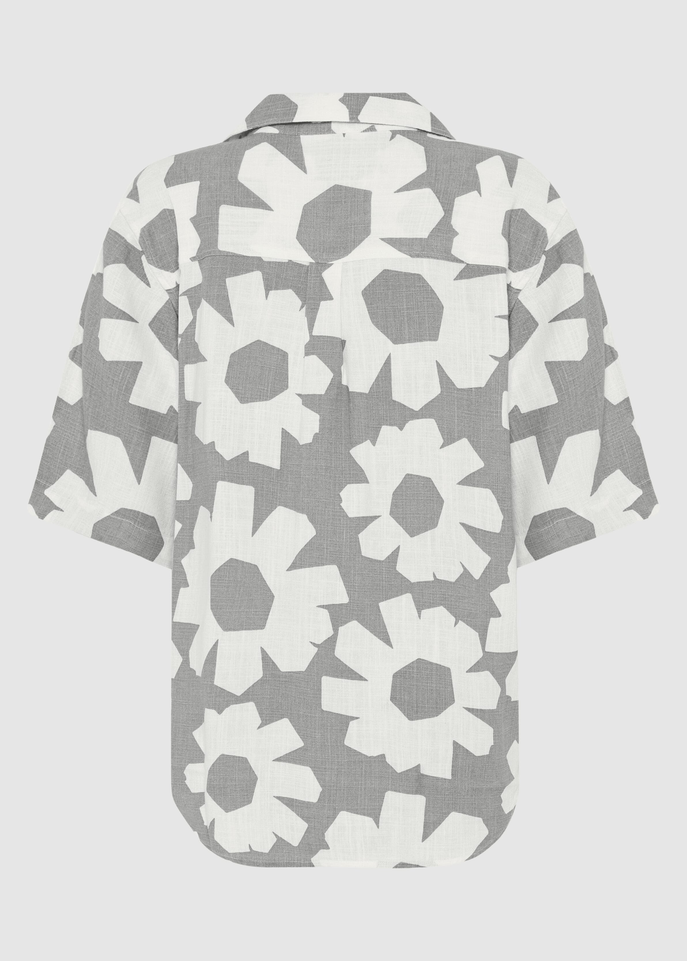 Loose Linen-MIX Print Short Sleeve Shirt Grey