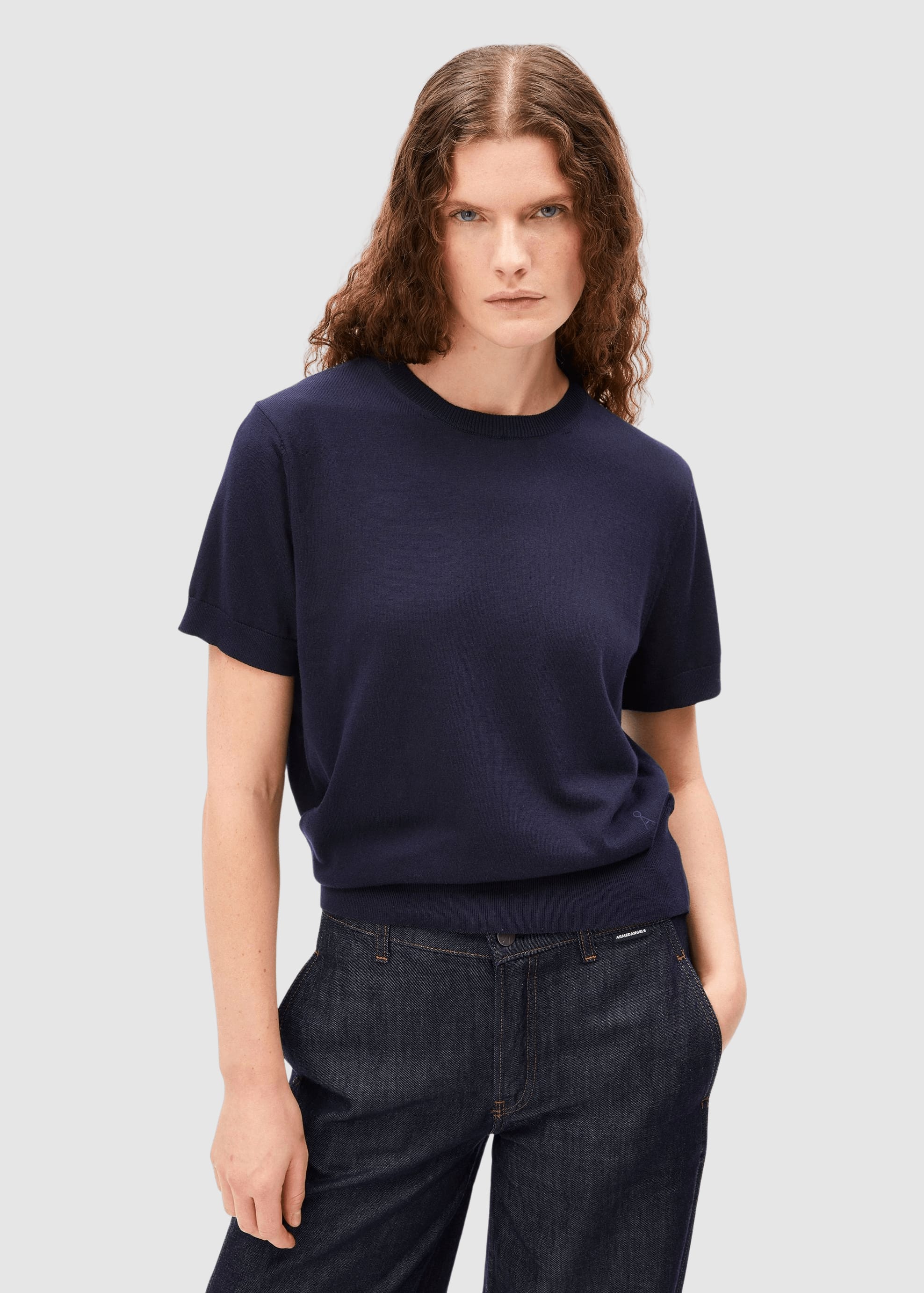 Fine S Sl Knit Sweater Tinted Navy