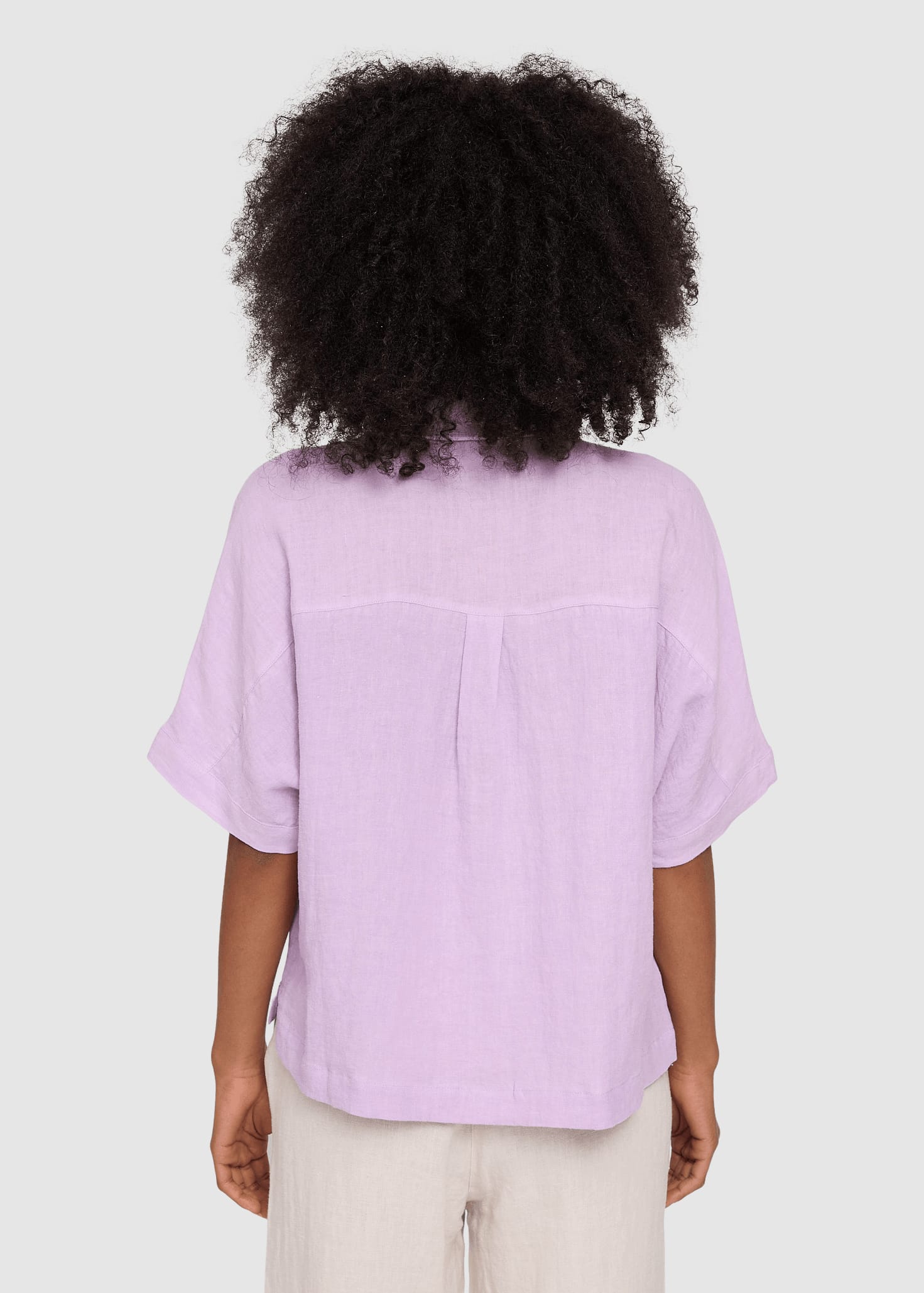 Short Sleeve Linen Shirt Bright Lavender