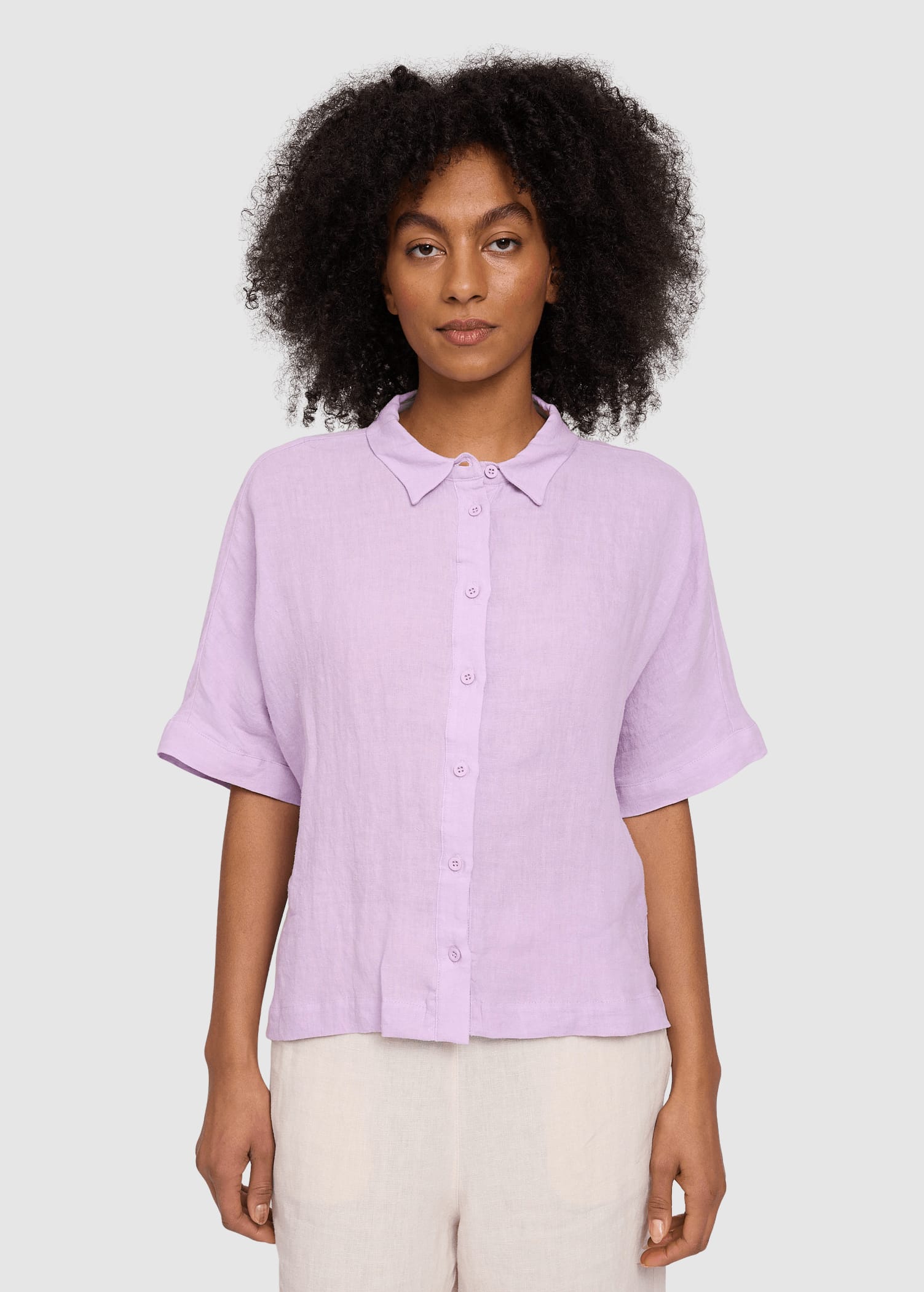 Short Sleeve Linen Shirt Bright Lavender