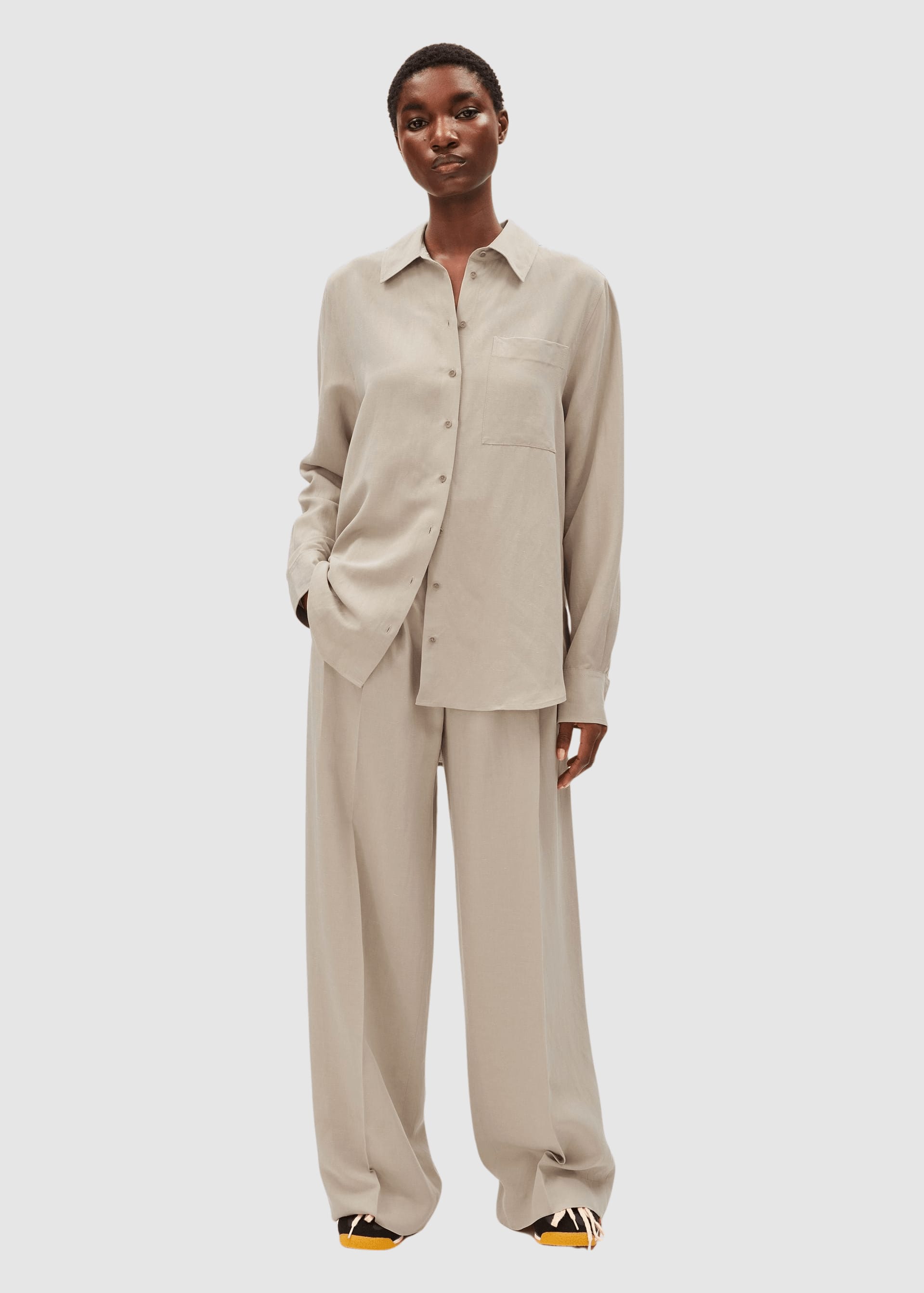 Linen Blend Shirt Blouse Sandstone