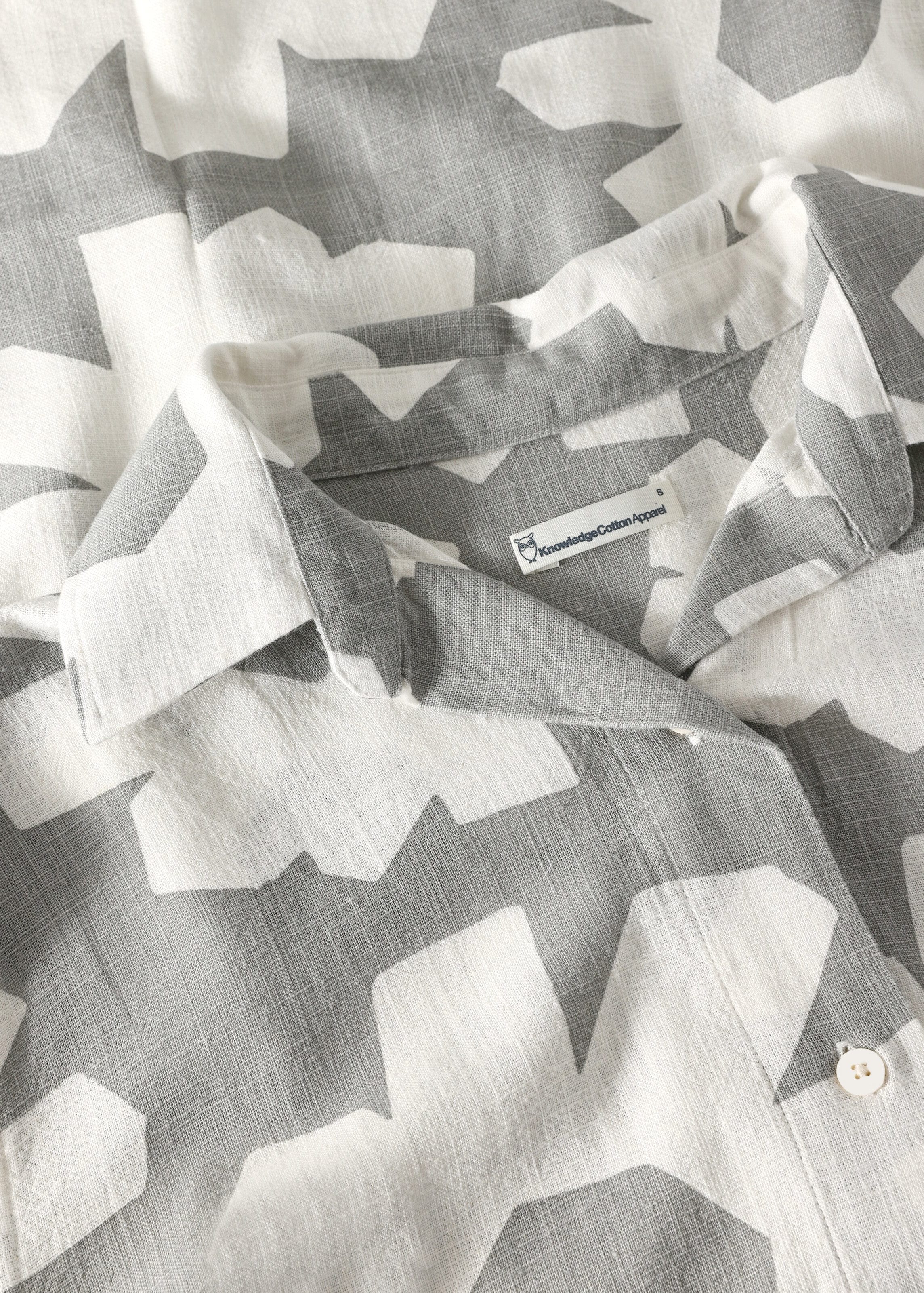 Loose Linen-MIX Print Short Sleeve Shirt Grey