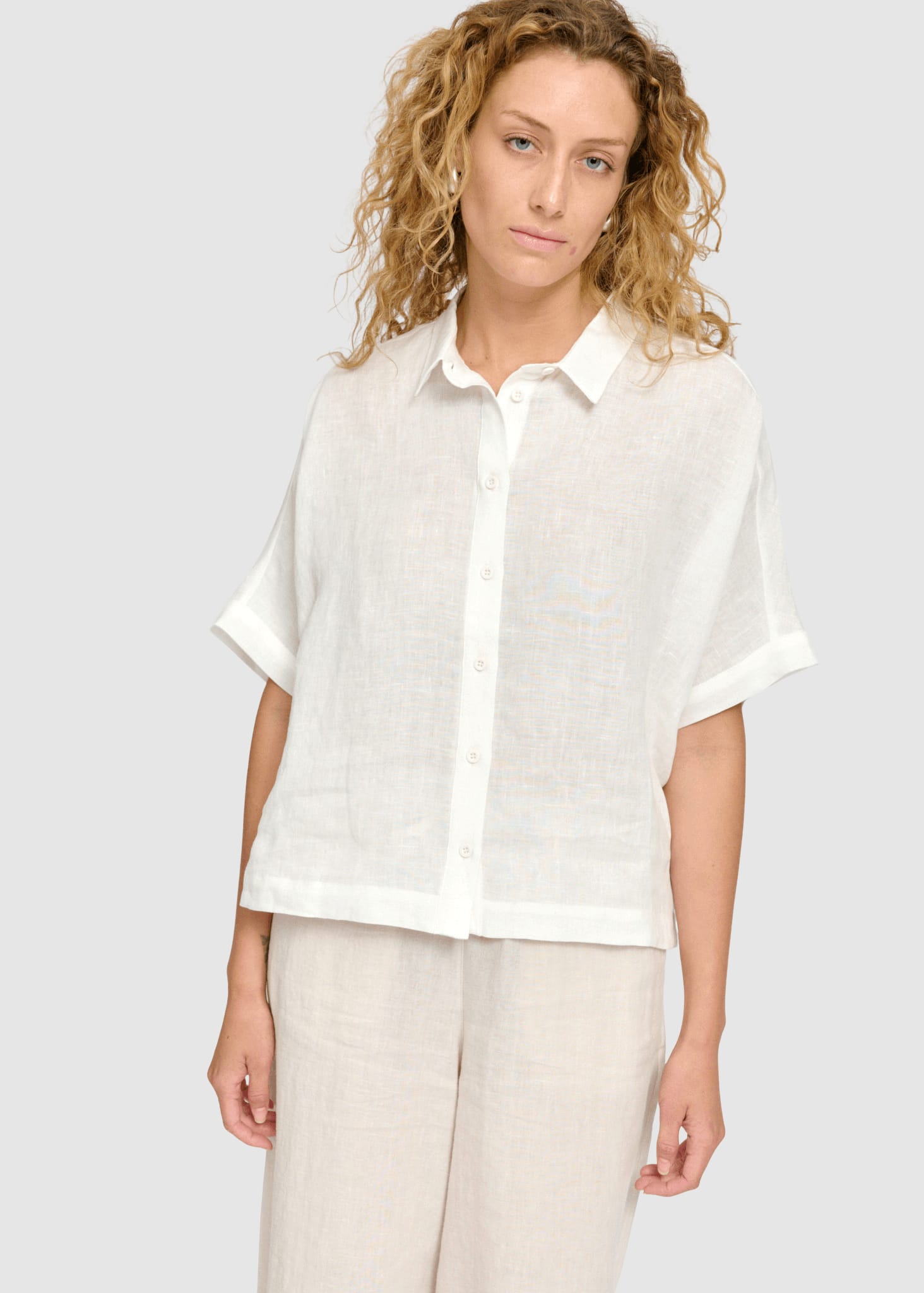 Short Sleeve Linen Shirt Bright White