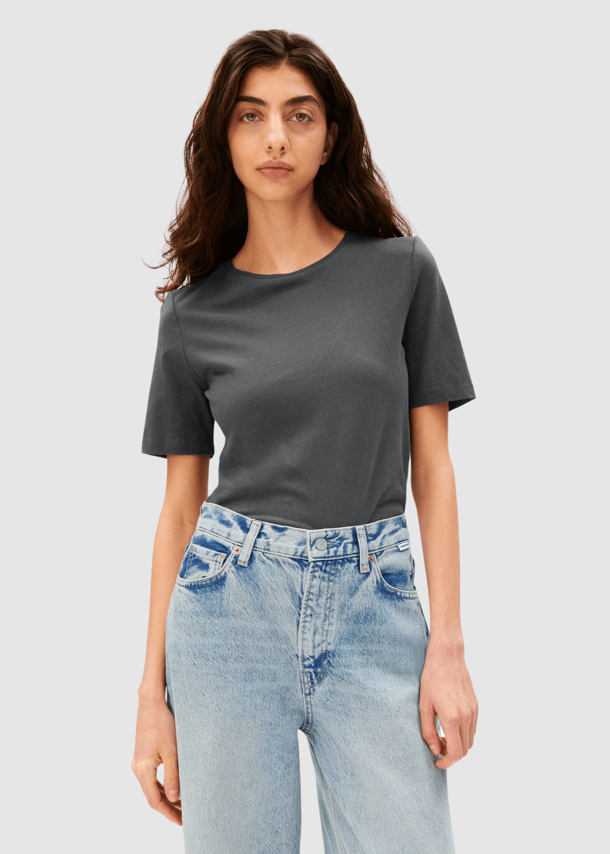 Lualaa Linen Blend T-Shirt Space Steel Lualaa Linen Blend T-Shirt Space Steel