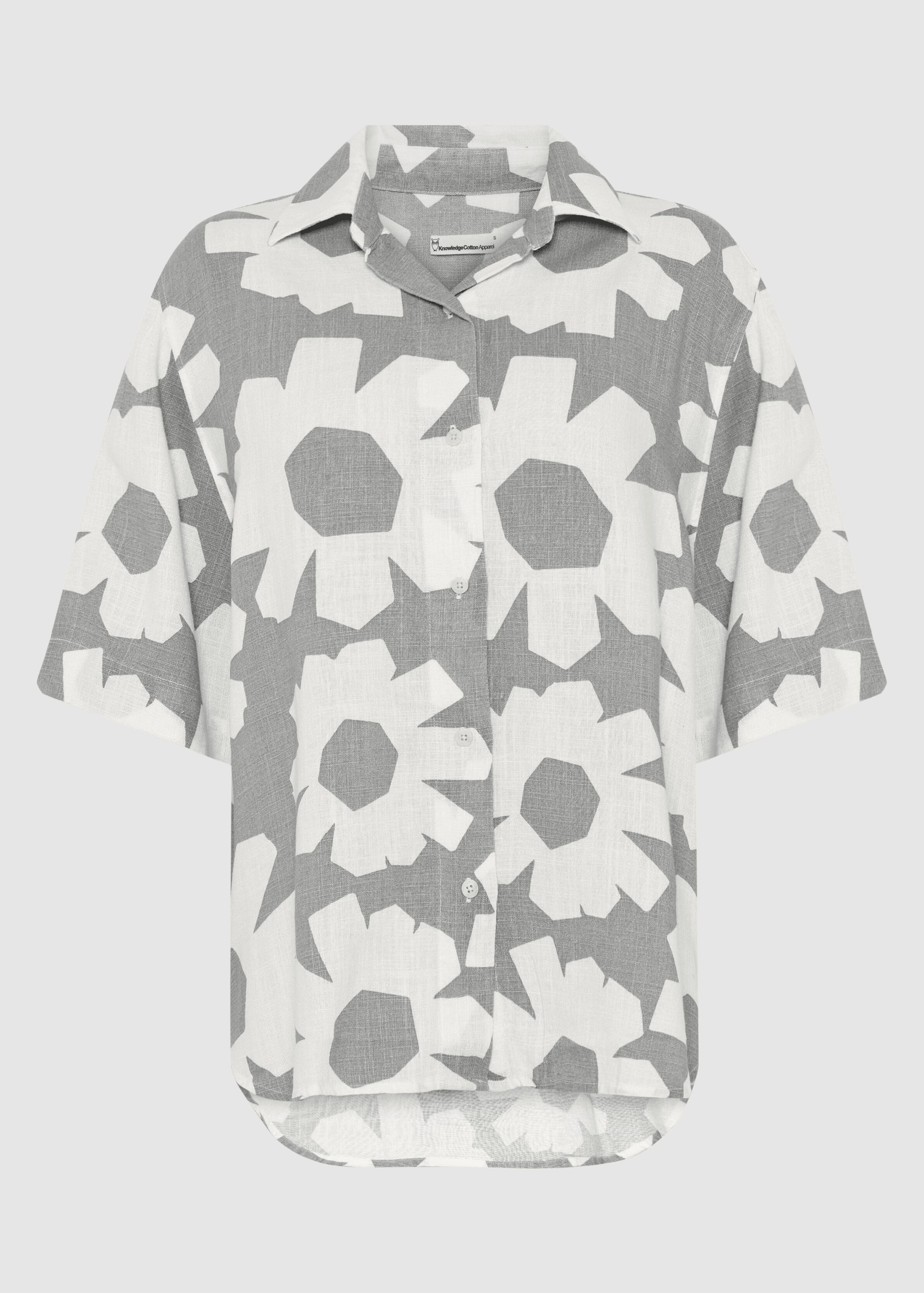 Loose Linen-MIX Print Short Sleeve Shirt Grey