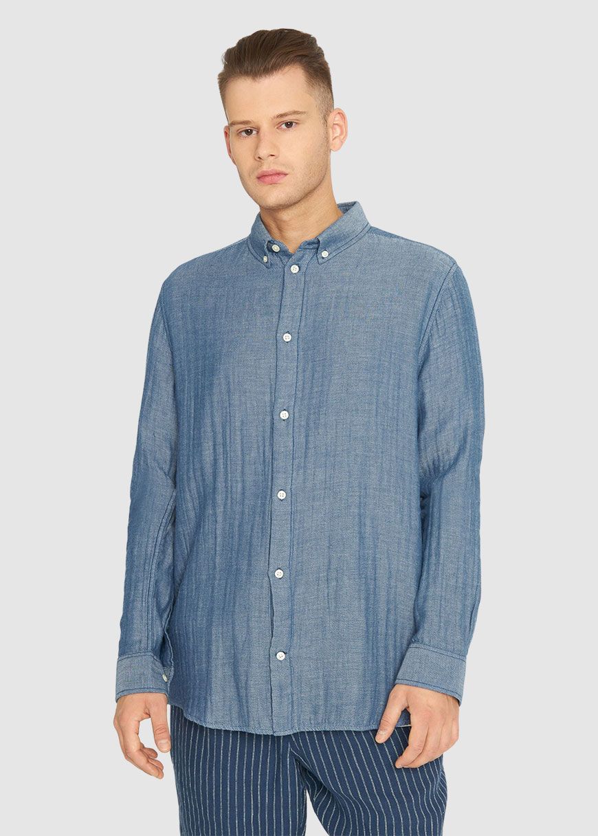 Relaxed Fit Double Layer Fishbone Structure Cotton Shirt
