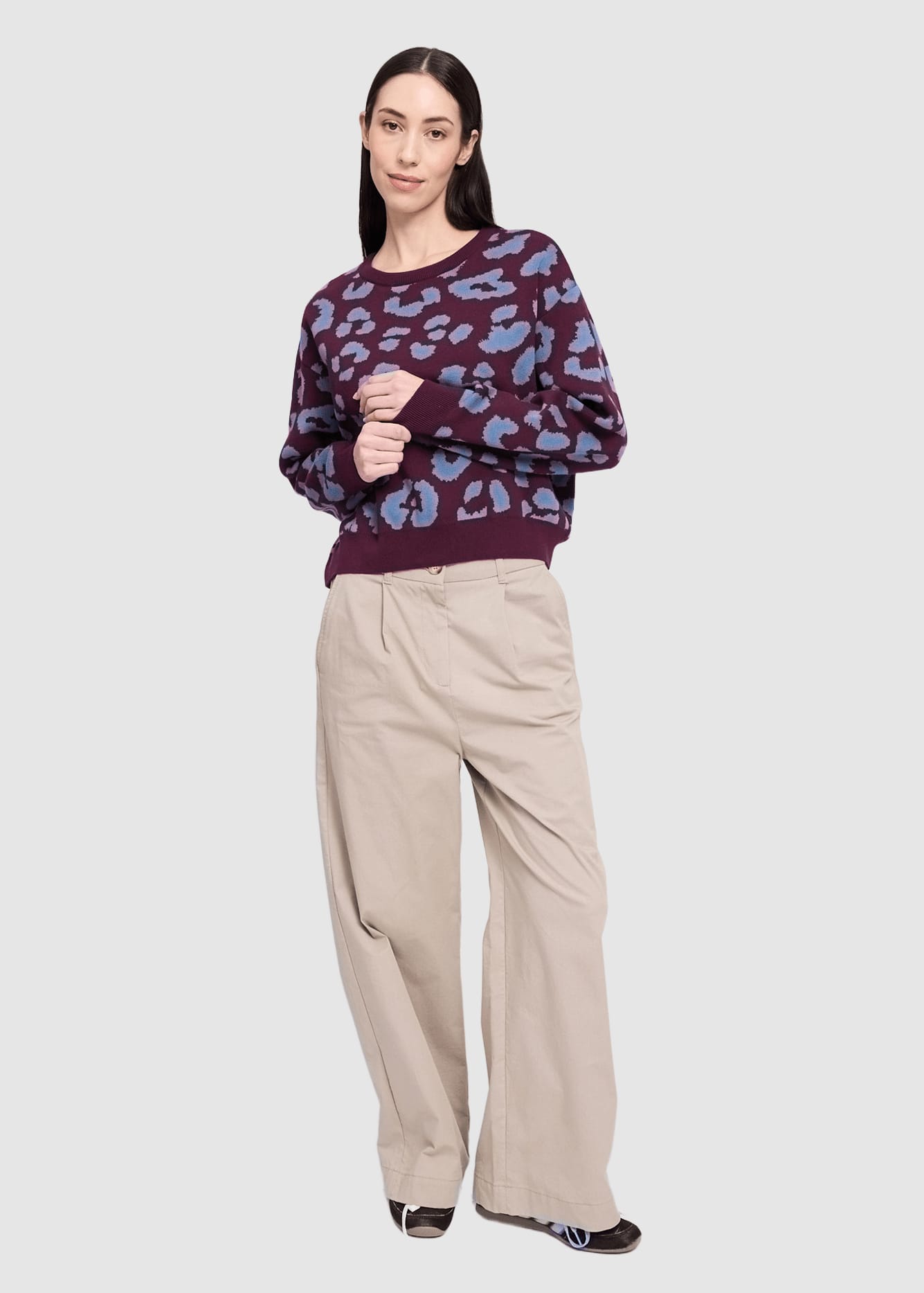 Leo Jacquard Knit Jumper Burgundy Smoke Blue