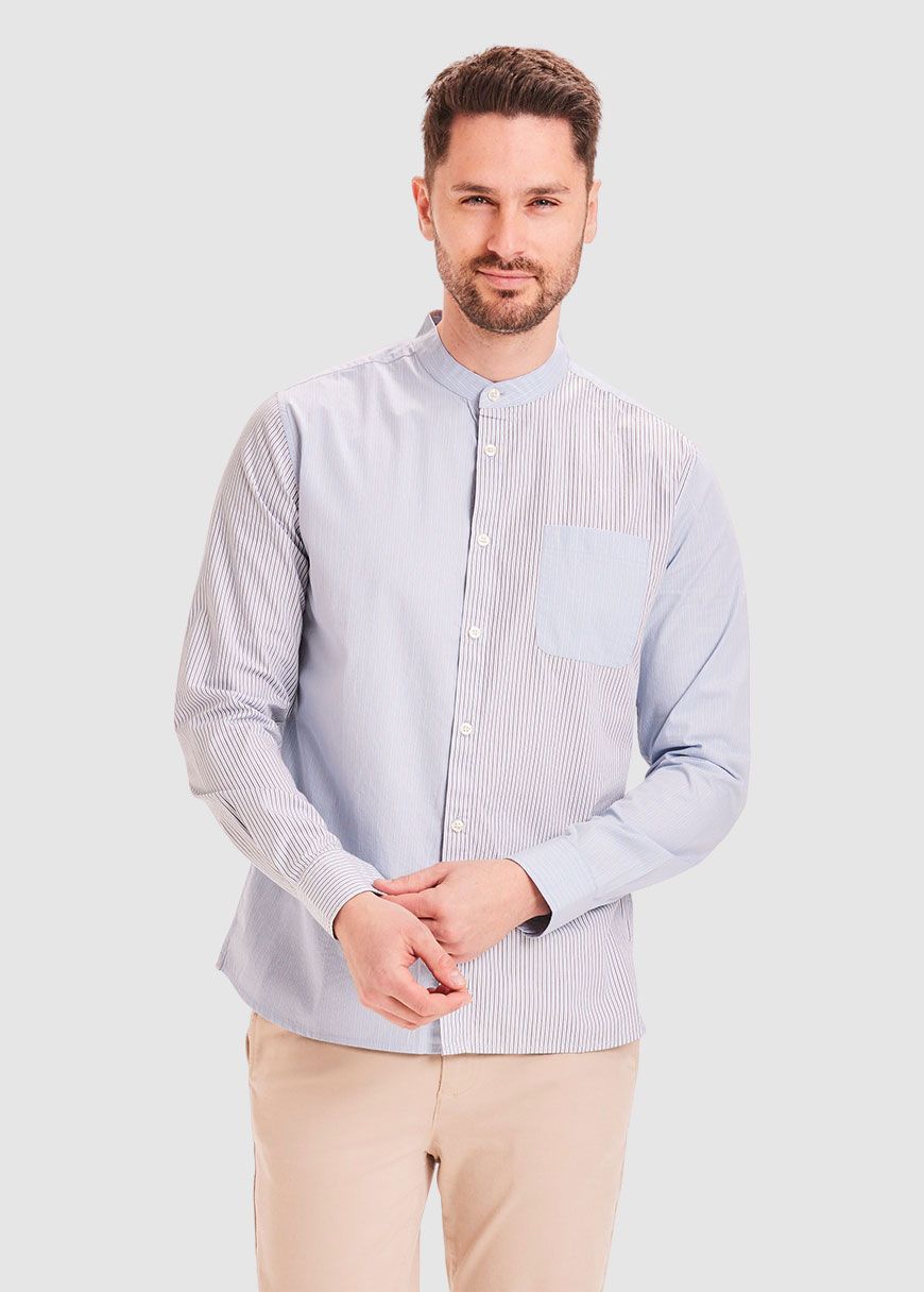 Elder Striped Stand Collar Shirt Elder Striped Stand Collar Shirt