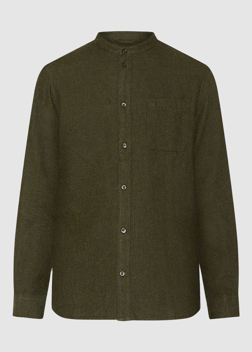 Regular Fit Melangé Flannel Stand Collar Shirt Regular Fit Melangé Flannel Stand Collar Shirt