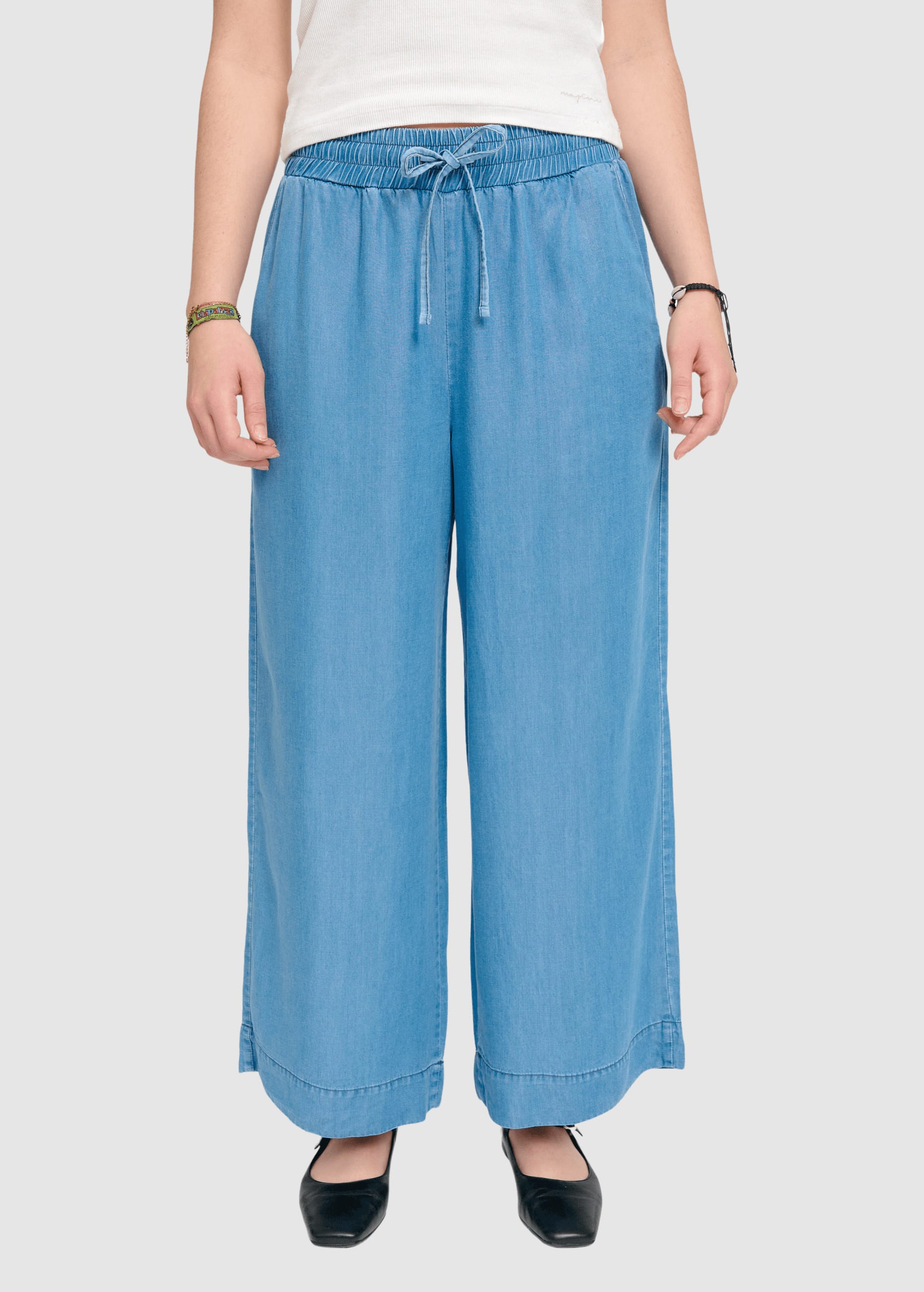 Wide Leg Tencel Pants Elastic Dark Blue Wash Wide Leg Tencel Pants Elastic Dark Blue Wash