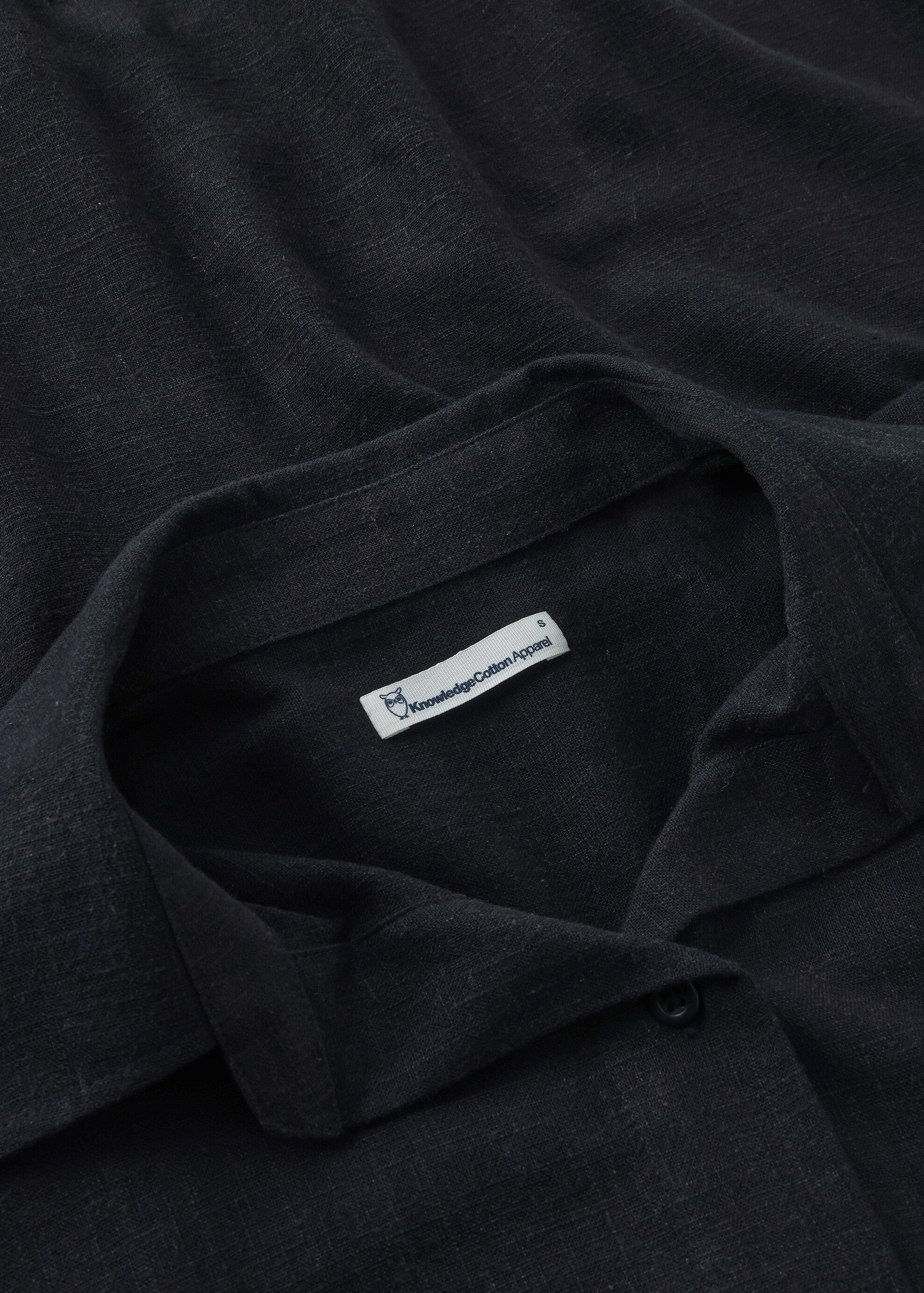Loose Linen-MIX Short Sleeve Shirt Black Jet