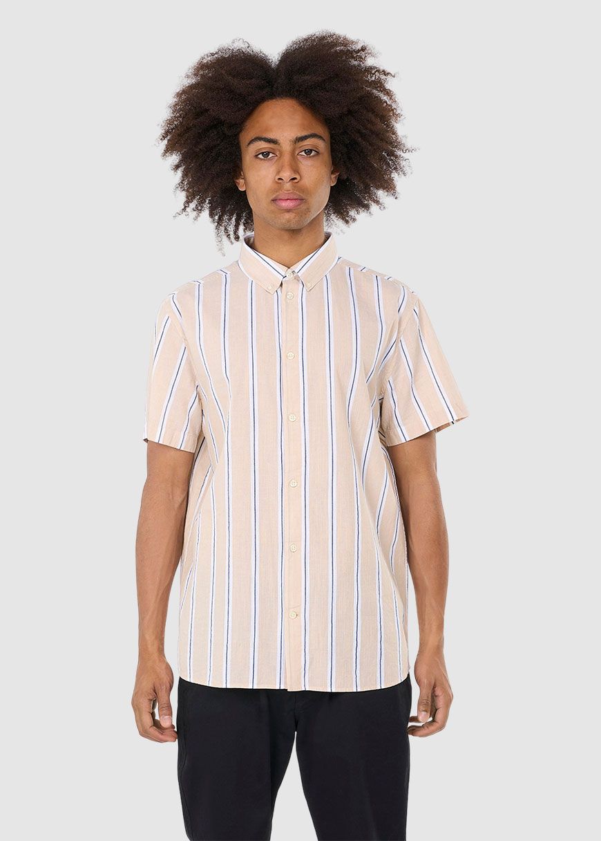 Relaxed Fit Striped Short Sleeved Cotton Shirt