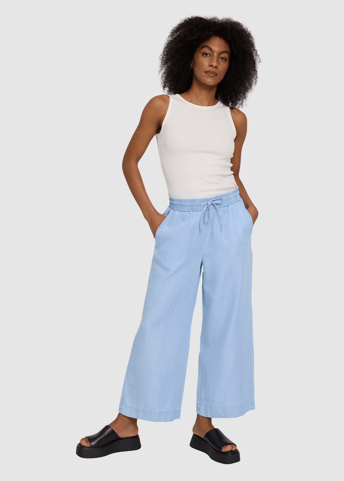 Wide Leg Tencel Pants Elastic Light Blue Wash