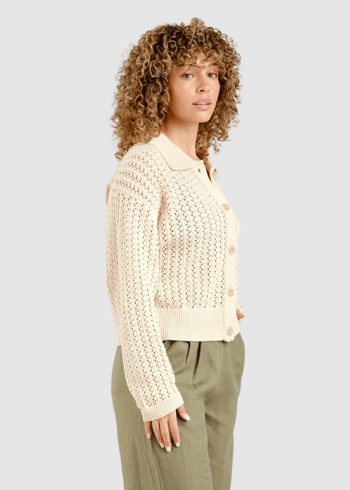 Knitted Cardigan Rosendal Crochet Vanilla White Whitecap Gray