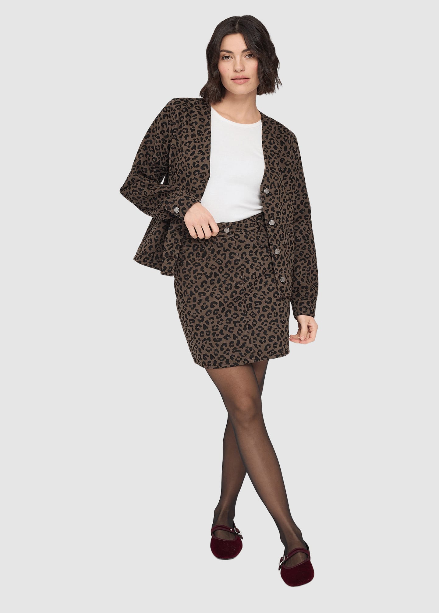 Printed Mini Denim Skirt Chocolate Brown Printed