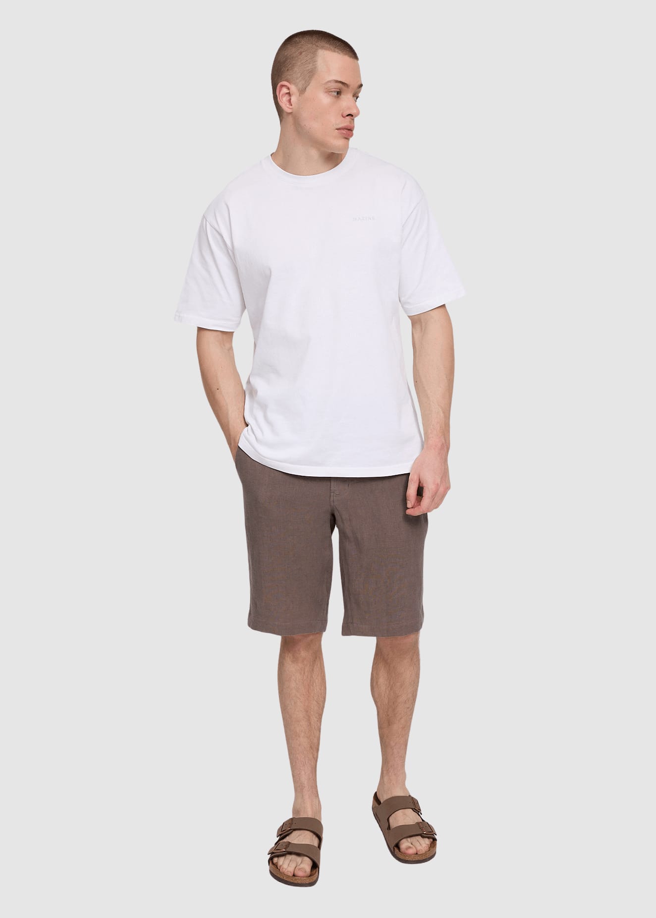 Regular Linen Shorts Grey Brown Regular Linen Shorts Grey Brown
