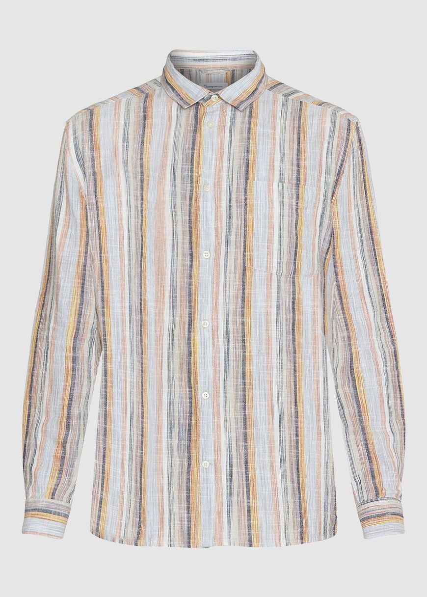 Loose Multicolored Striped Linen Shirt