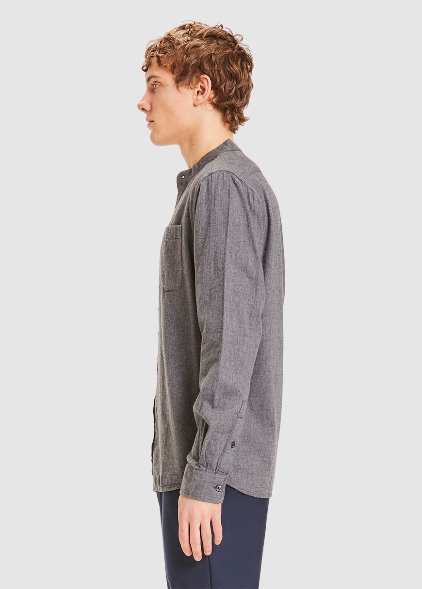 Elder Regular Fit Melange Flannel Stand Collar Shirt Elder Regular Fit Melange Flannel Stand Collar Shirt