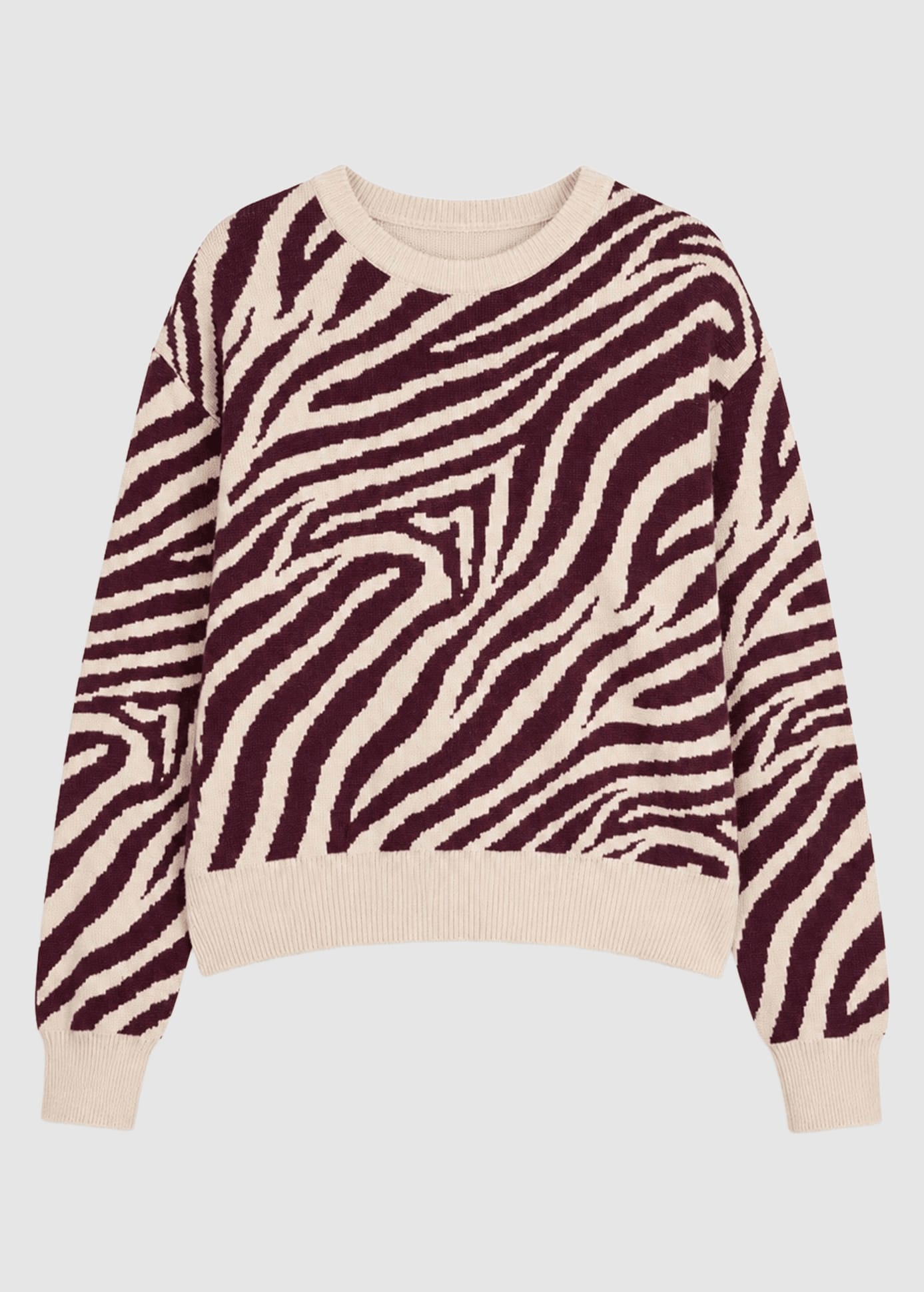 mazine-zebra-jacquard-knit-jumper-light-beige-burgundy-6.jpeg Zebra Jacquard Knit Jumper Light Beige Burgundy