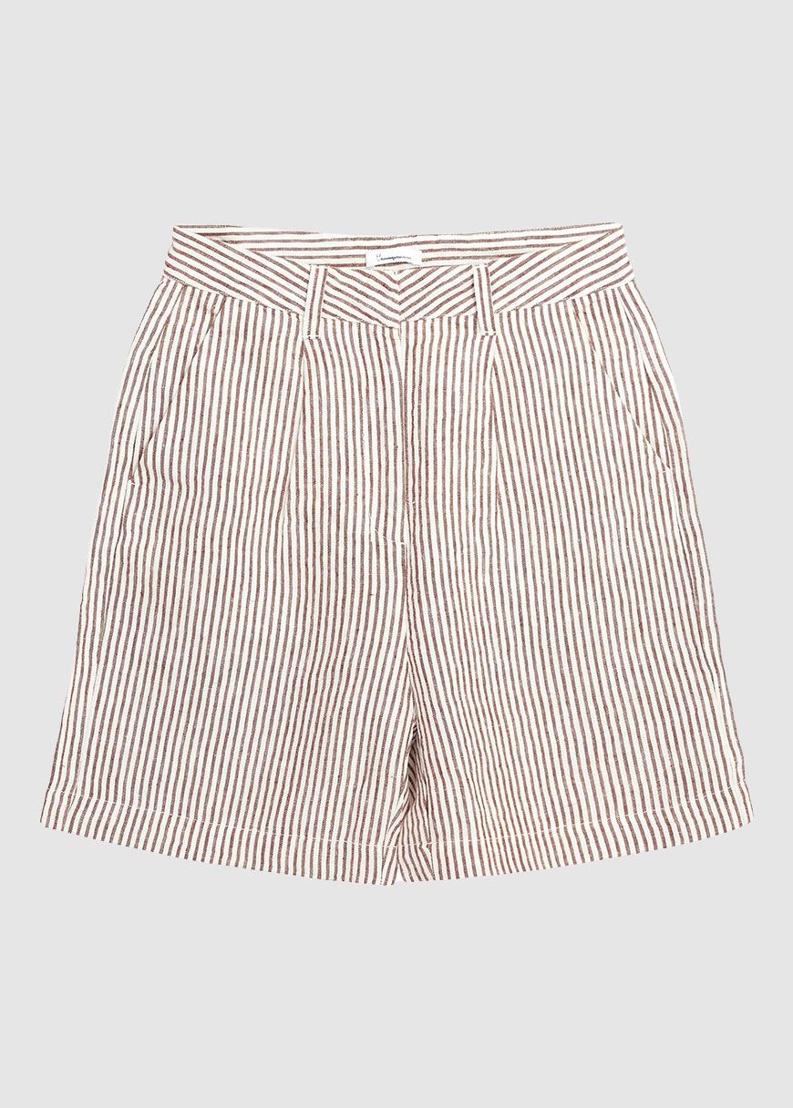 Posey Wide High-Rise Striped Linen Shorts