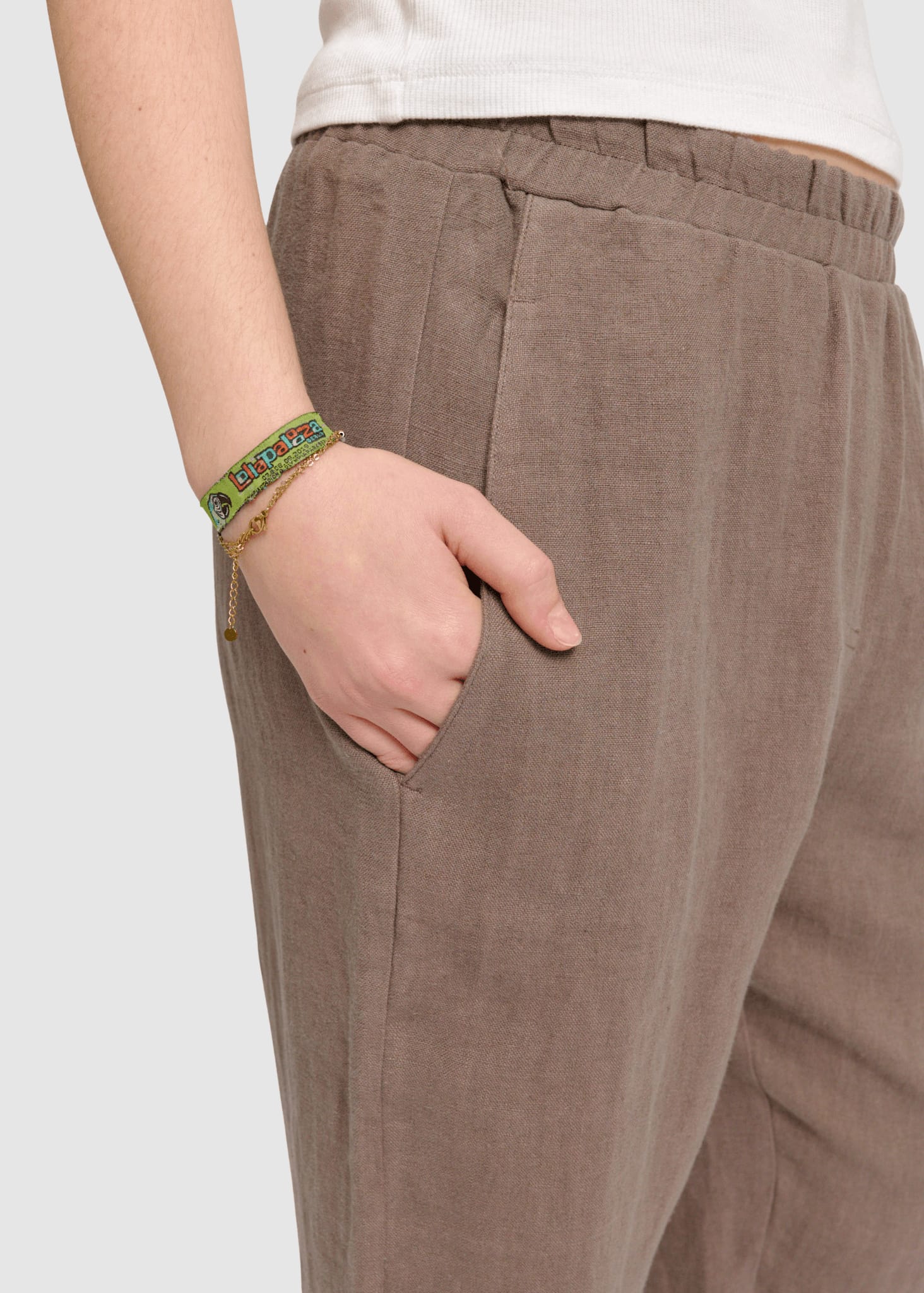 Straight Leg Linen Pants Grey Brown