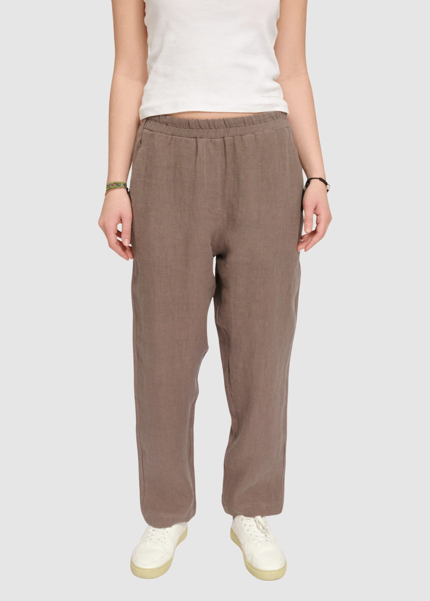 Straight Leg Linen Pants Grey Brown