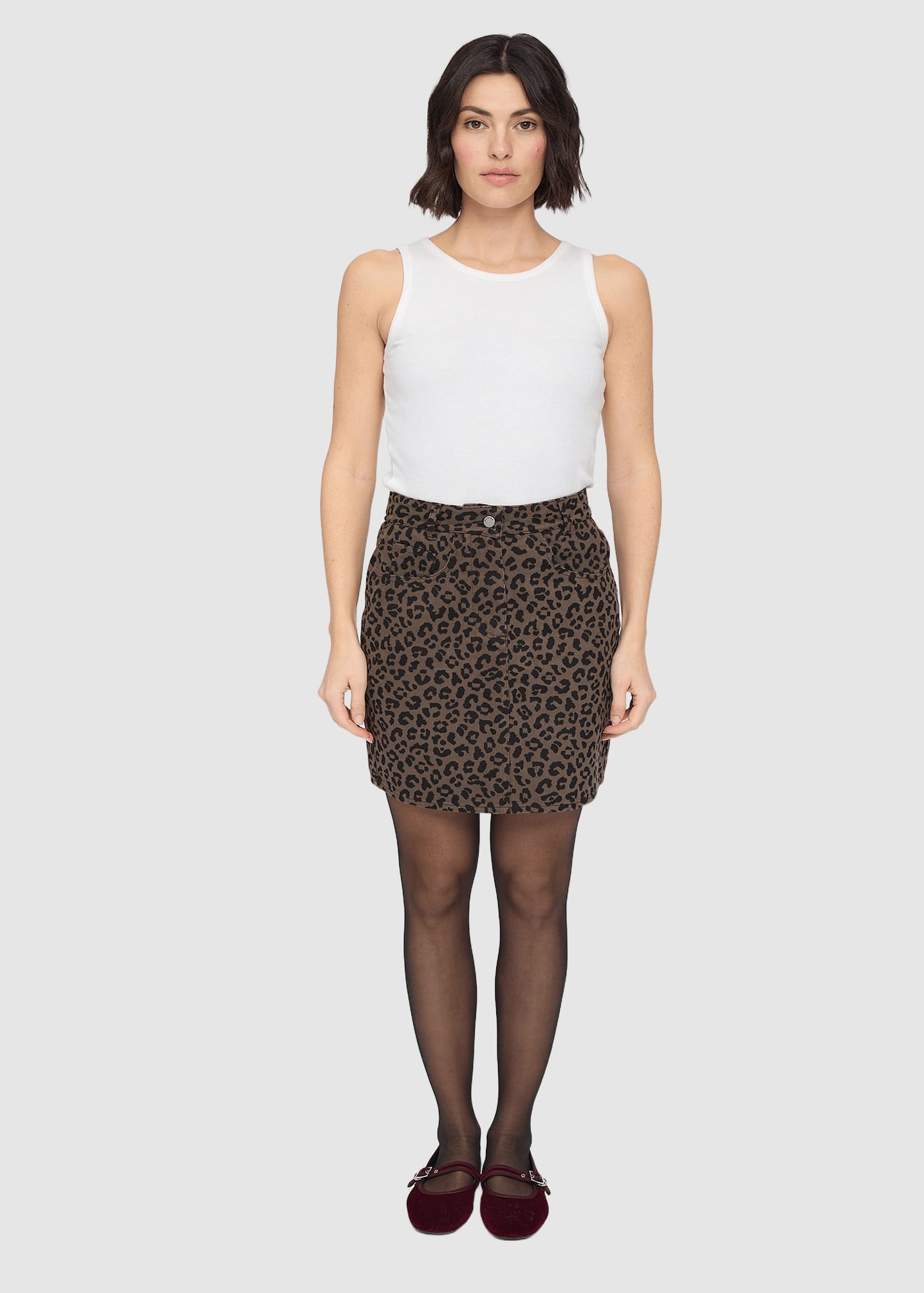 Printed Mini Denim Skirt Chocolate Brown Printed