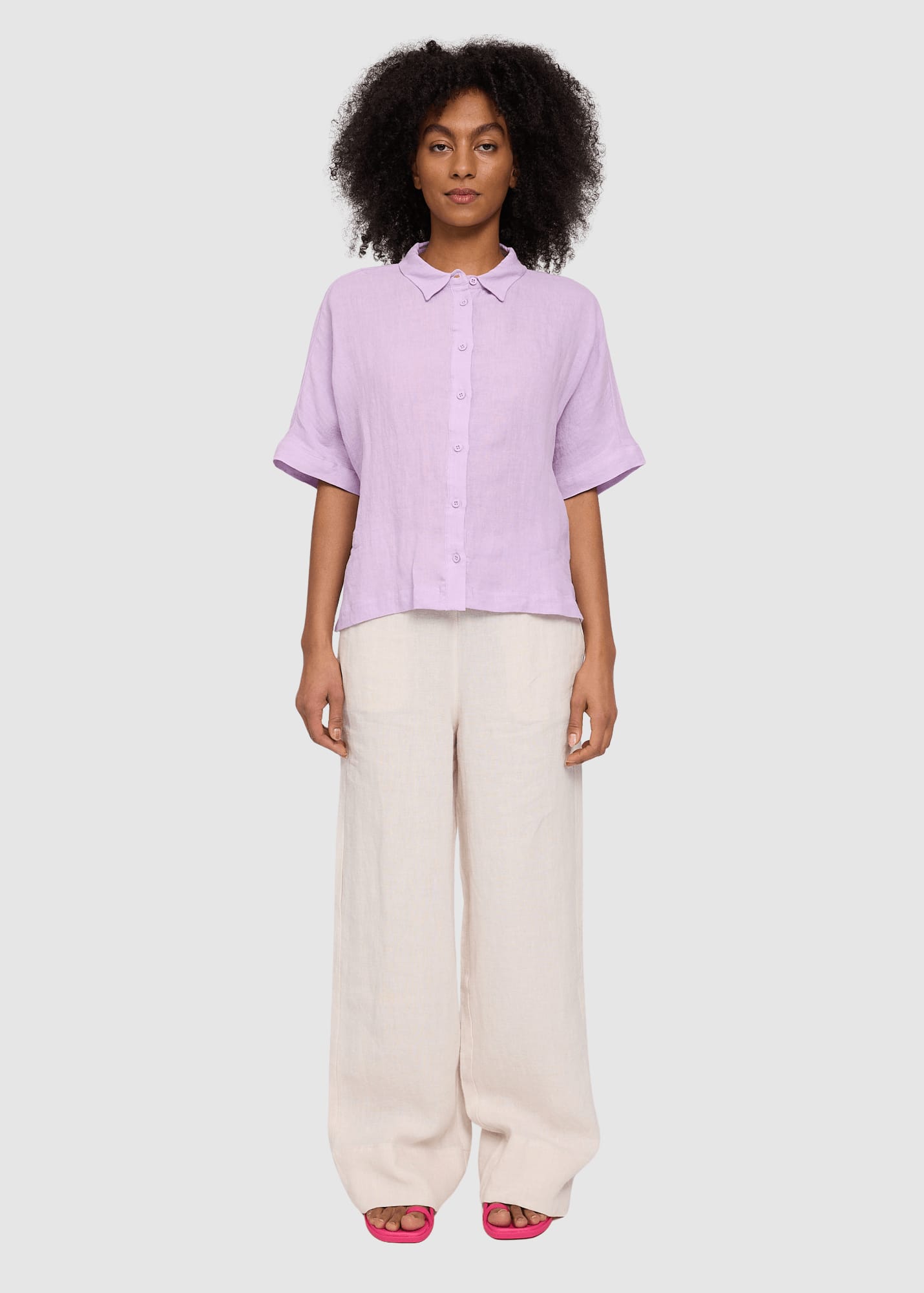 Short Sleeve Linen Shirt Bright Lavender