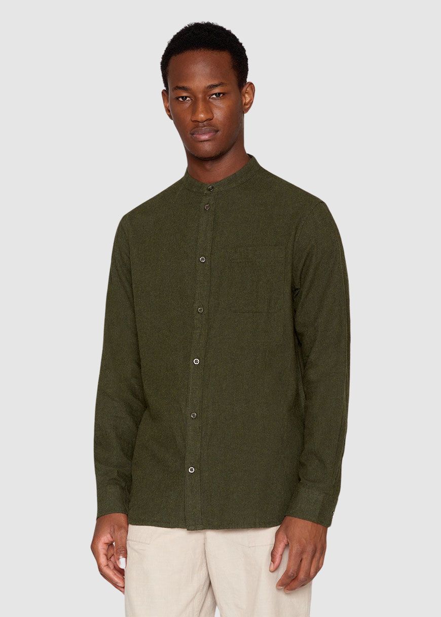 Regular Fit Melangé Flannel Stand Collar Shirt Regular Fit Melangé Flannel Stand Collar Shirt