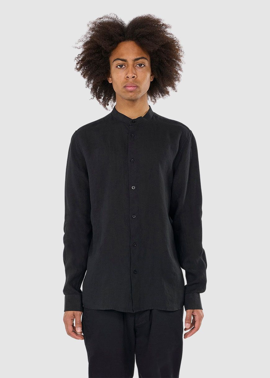 Custom fit linen stand collar shirt - Twill - Yarndyed