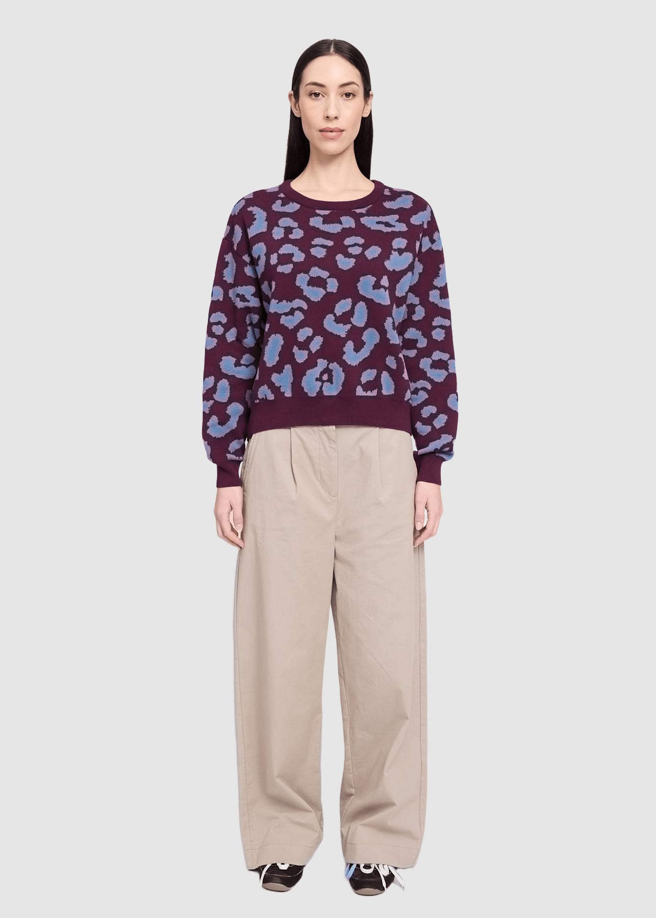 Leo Jacquard Knit Jumper Burgundy Smoke Blue